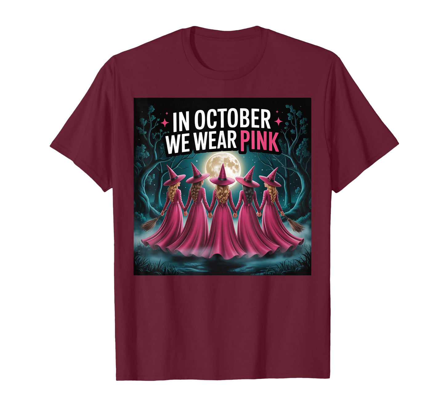 Halloween Breast Cancer Witch in October We Wear Pink T-Shirt