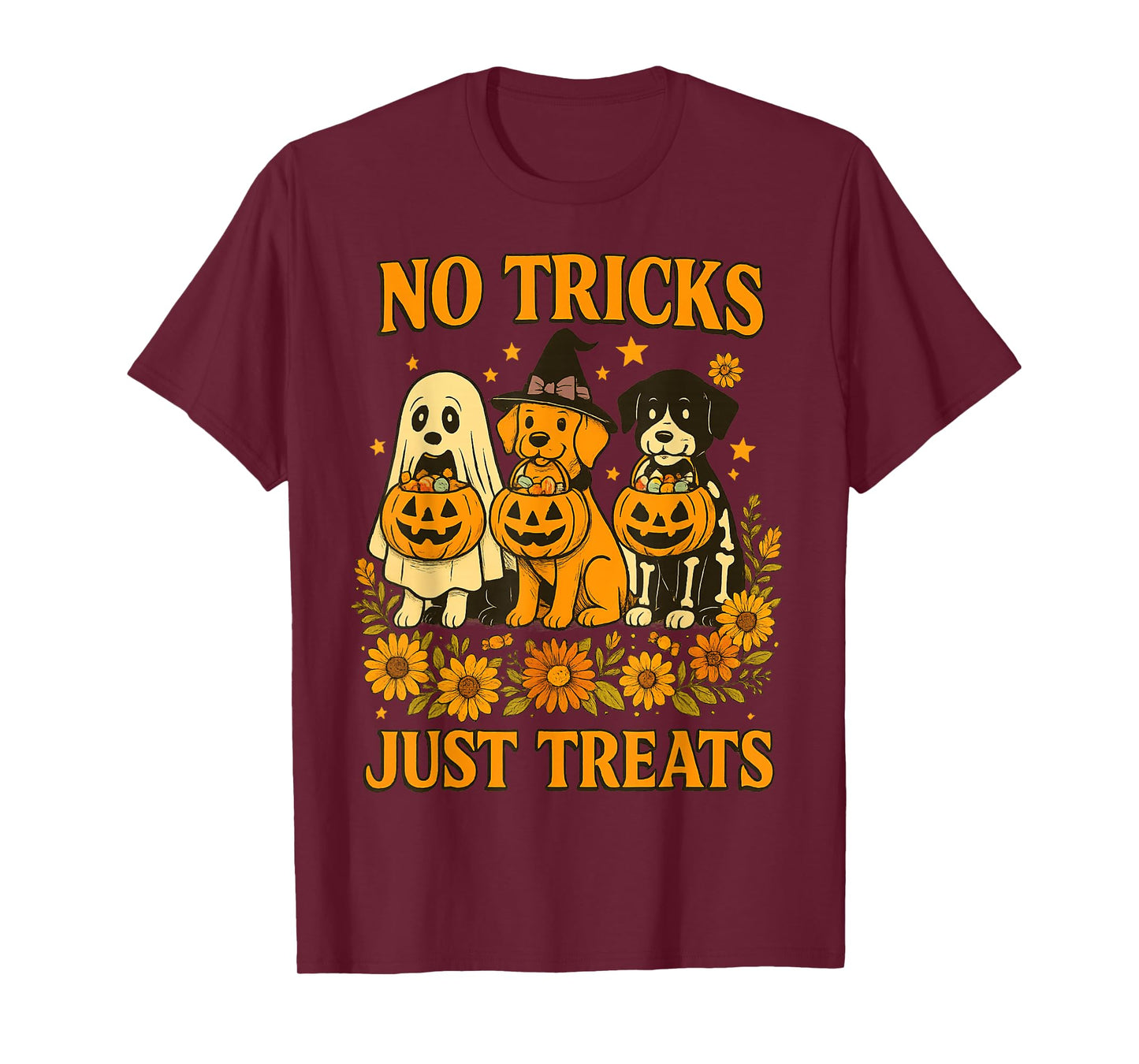 No Tricks Just Treats Halloween Dog Costume Ghosts Pumpkin T-Shirt
