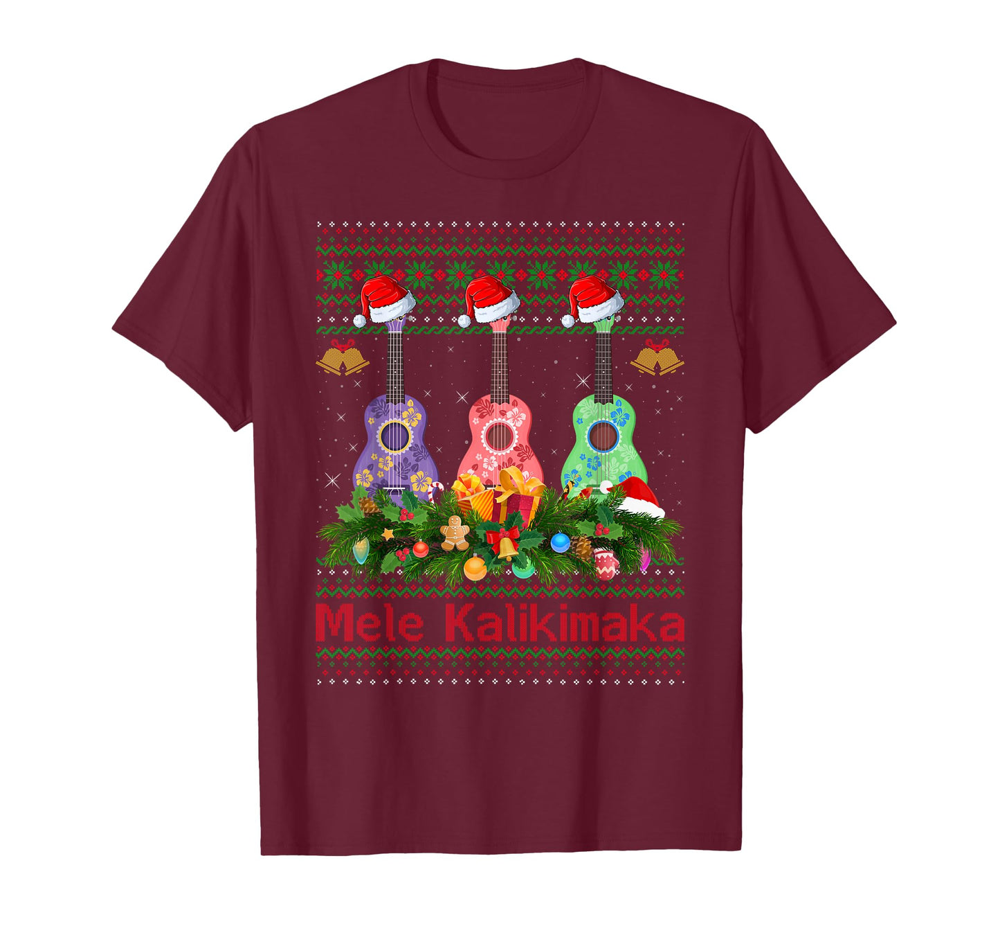 Mele Kalikimaka Ukulele Guitar Ugly Xmas Sweaters Christmas T-Shirt