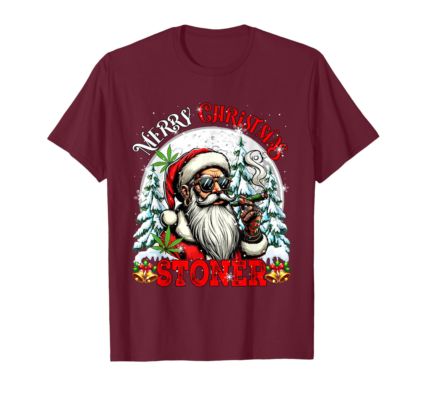 Merry Christmas Stoner Xmas Santa Sunglasses Smoking Lover T-Shirt