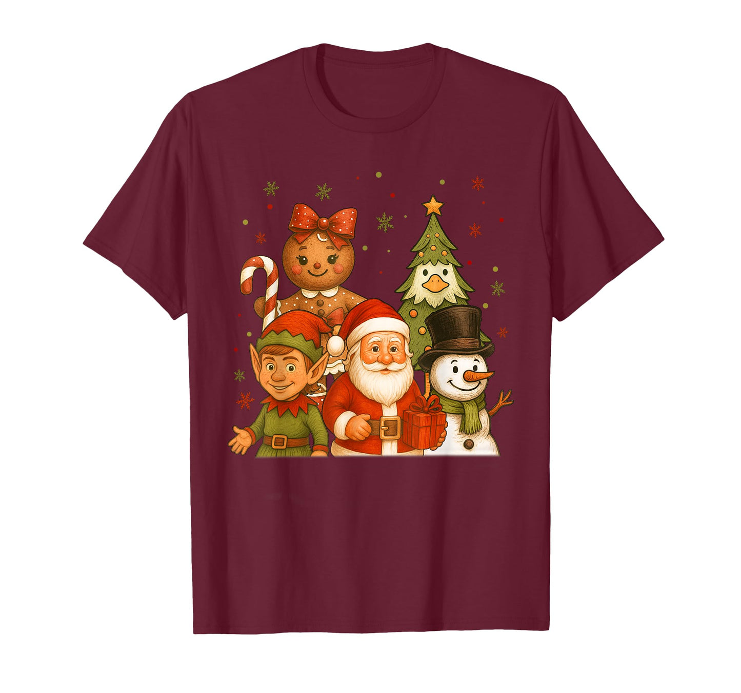 Retro Santa Elf Snowman Gingerbread Christmas Goose Tree Men T-Shirt