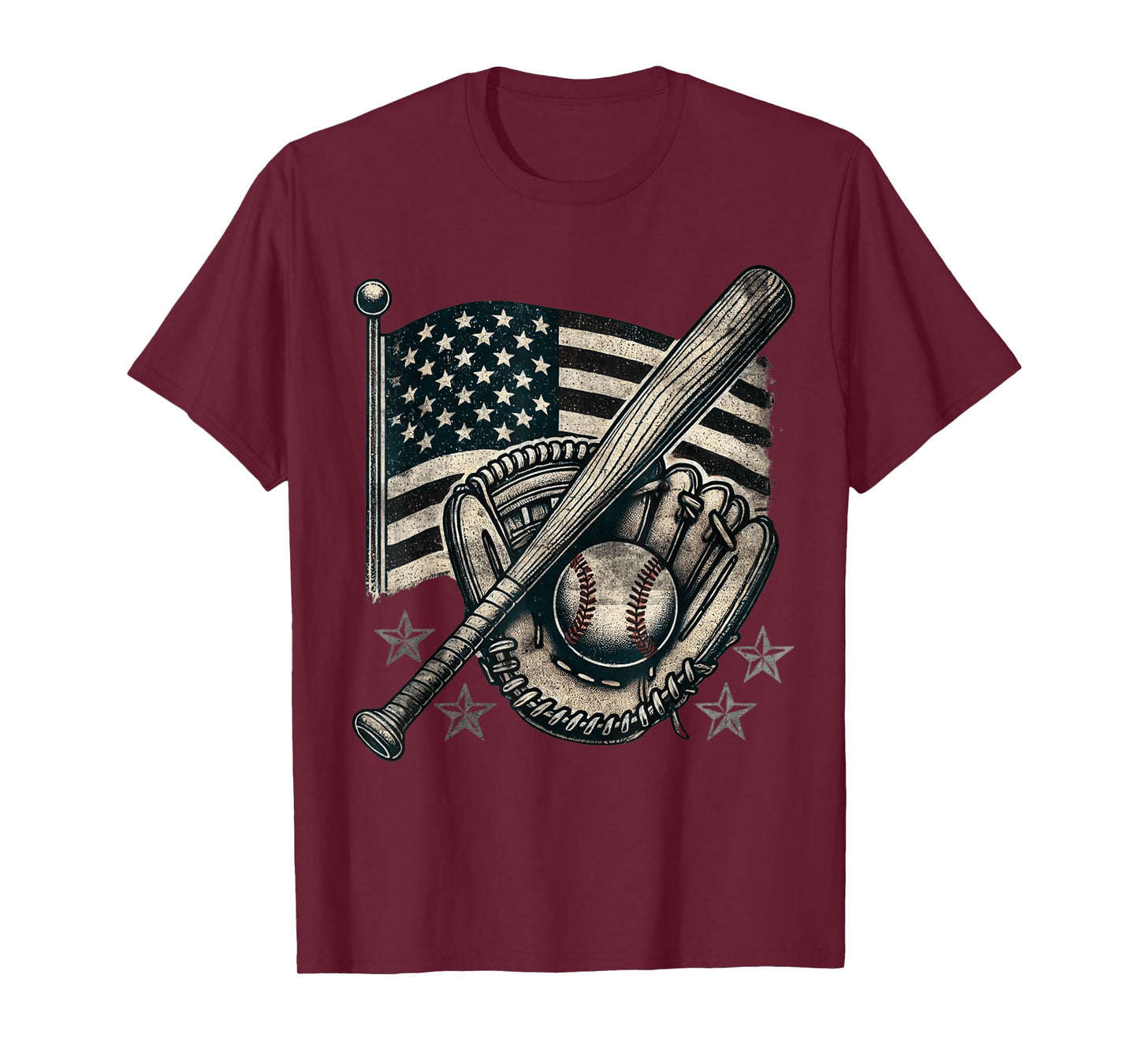 Vintage Baseball American Flag Player Funny Baseball T-Shirt