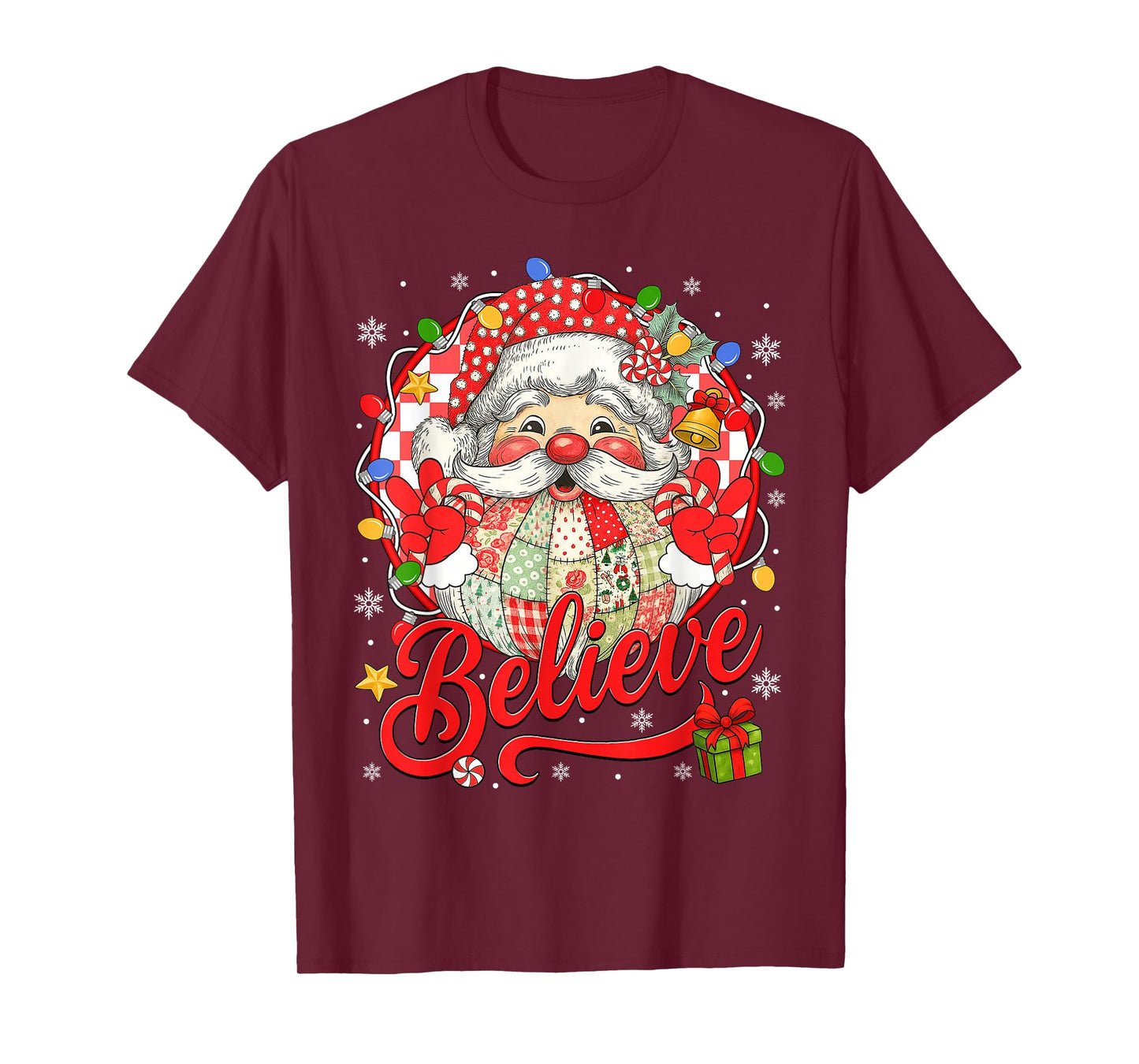 Vintage Christmas Santa Claus Believe Xmas Women Boys Girls T-Shirt