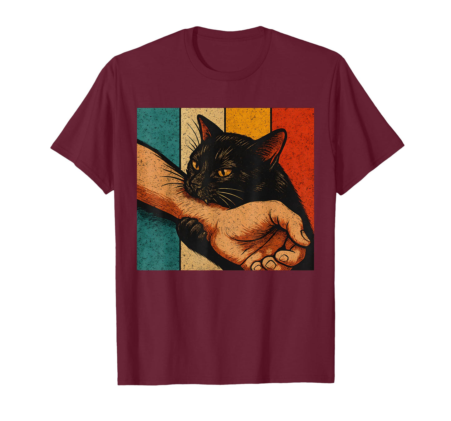 Retro Funny Black Cat Bite Vintage Cat Graphic Men Women T-Shirt