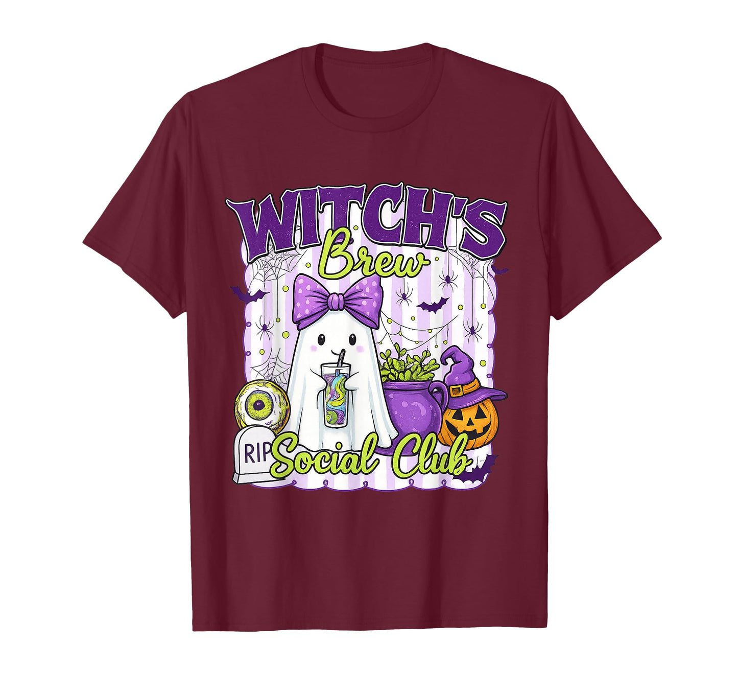 Kawaii Witch’s Brew Social Club Ghost Halloween Coffee Funny T-Shirt