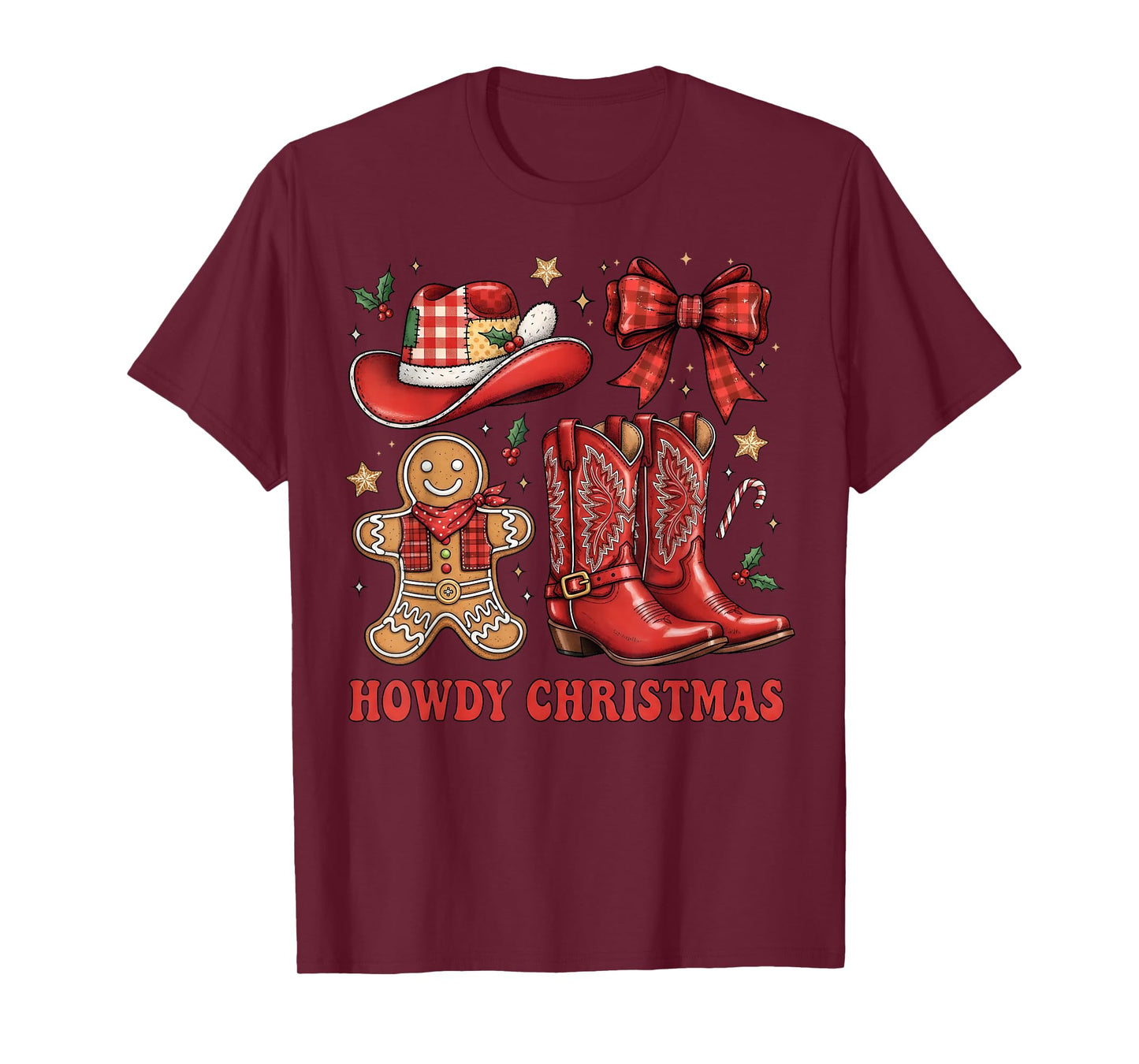 Western Howdy Christmas Cowgirl Boot Coquette Bow Christmas T-Shirt