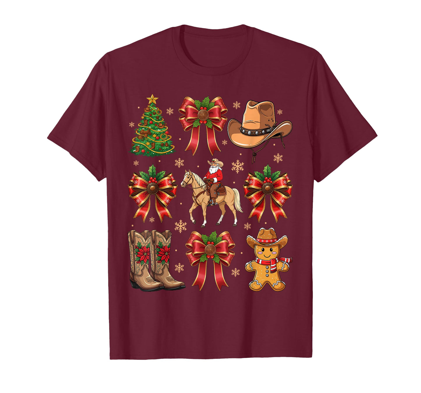 Christmas Santa Cowboy Gingerbread Xmas Coquette Bow Holiday T-Shirt