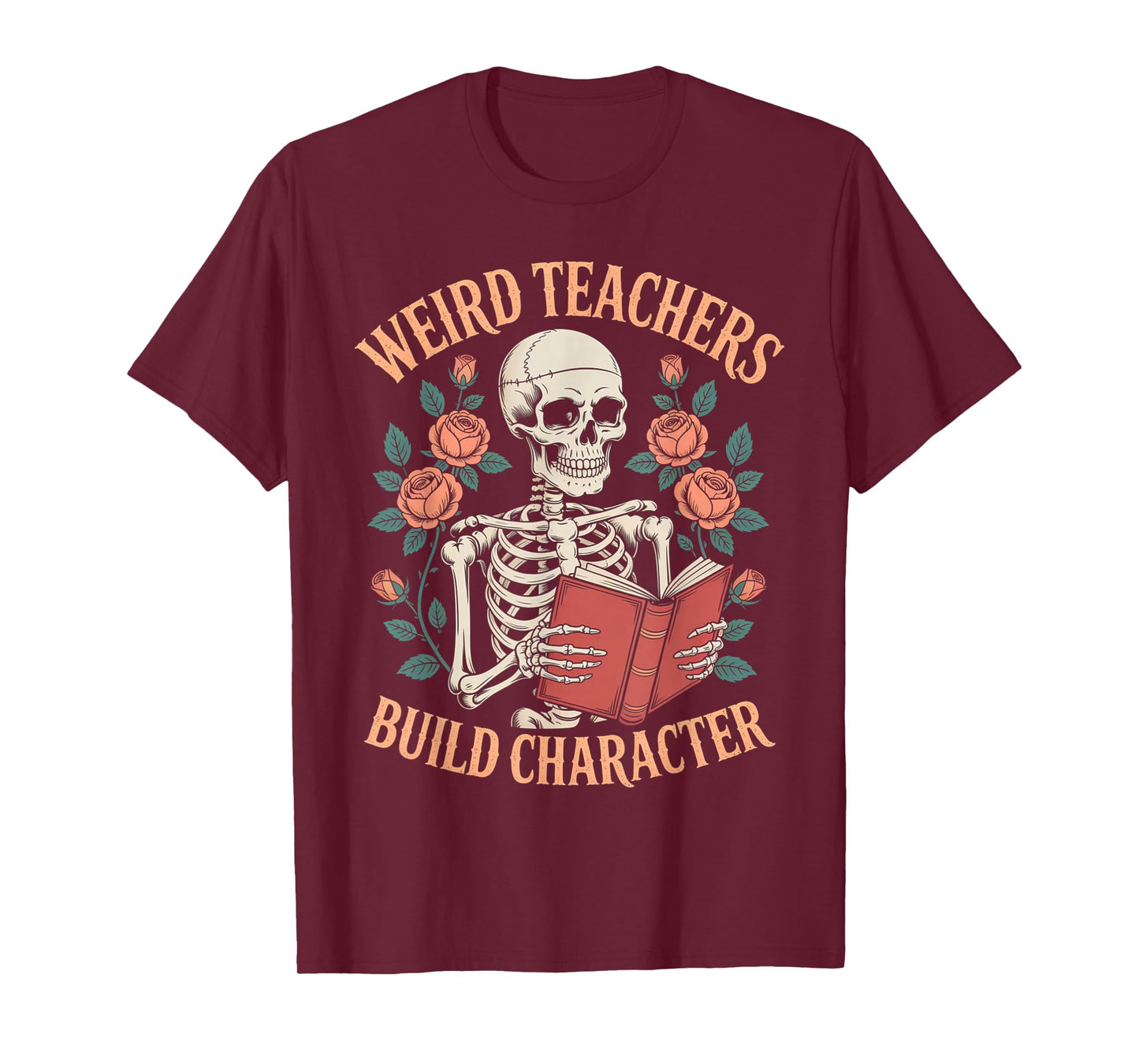 Funny Skeleton Book Floral Skull Halloween Teacher for Women T-Shirt
