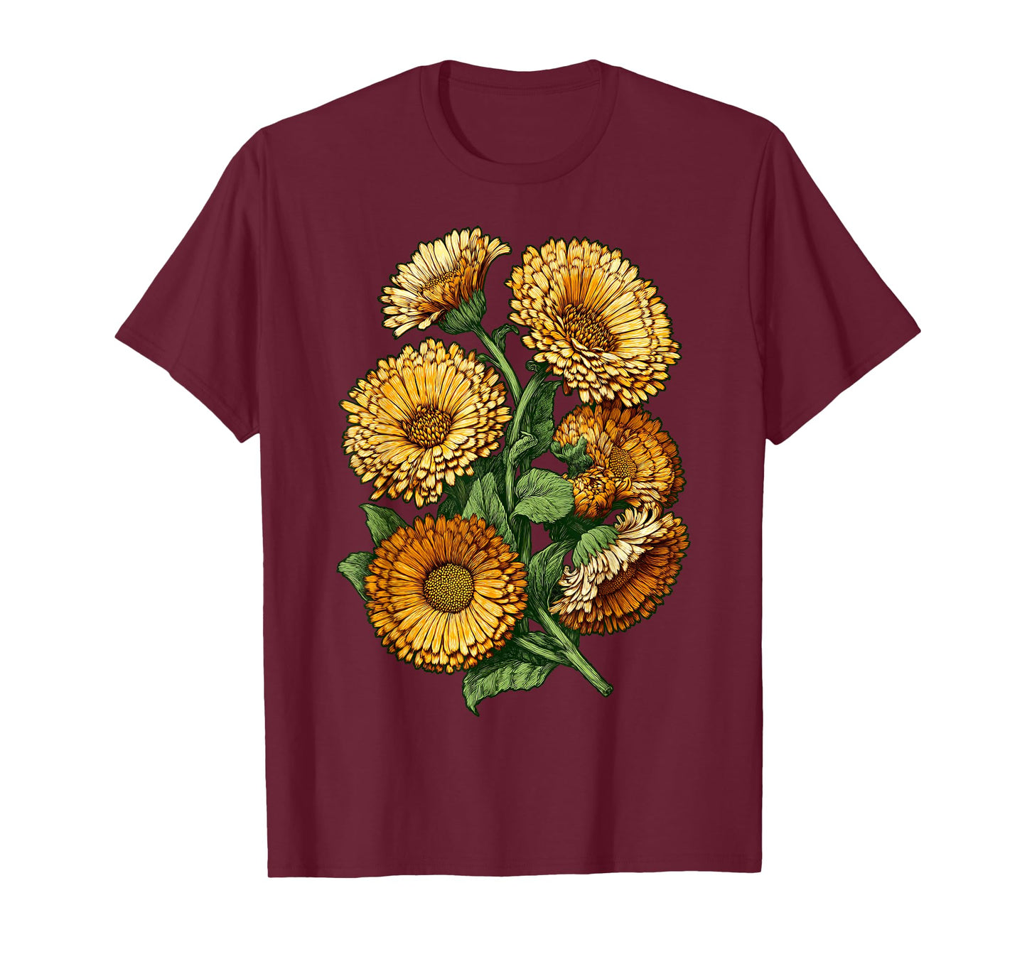 Calendula Marigold Herbal Plant Botanical Flower Nature T-Shirt