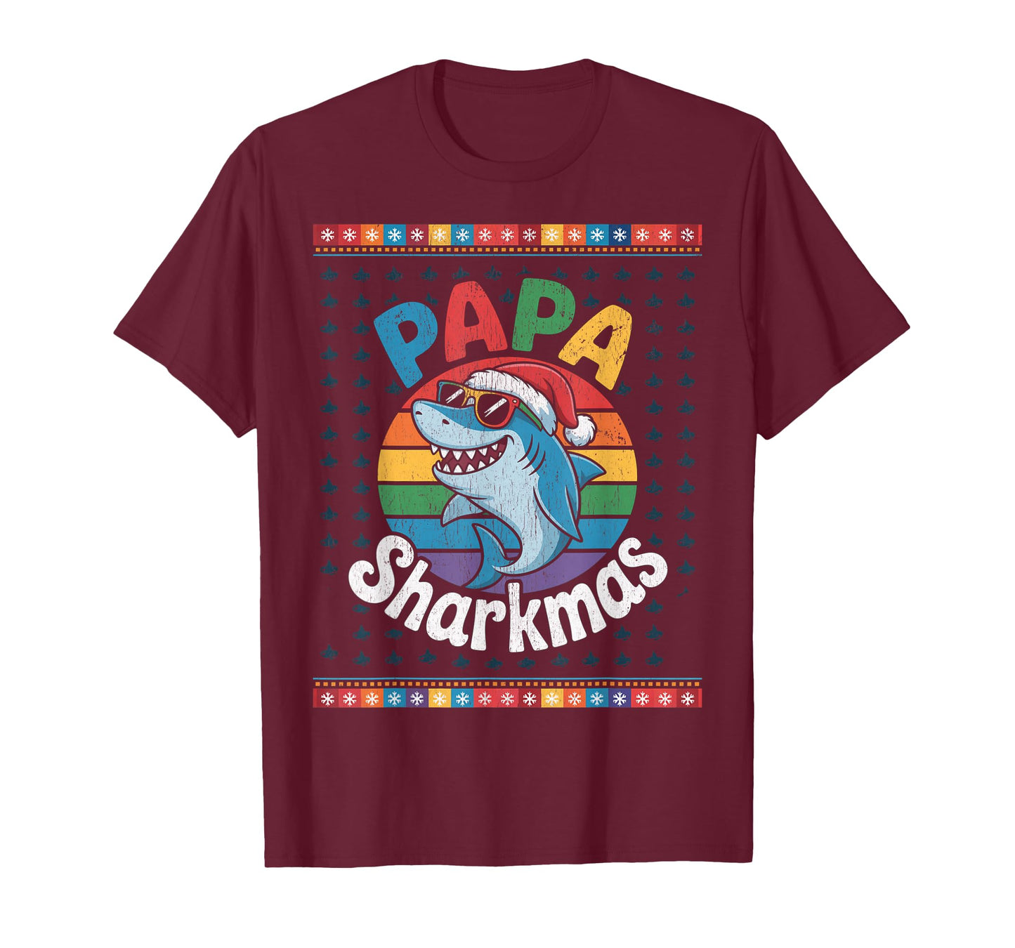 Papa Sharkmas Funny Shark Santa Hat Ugly Christmas Sweater T-Shirt
