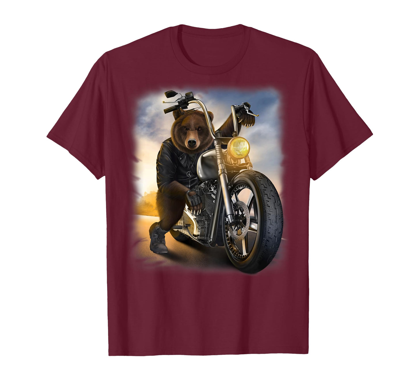 Grizzly Bear Riding Chopper Motorcycle at Sunset T-Shirt