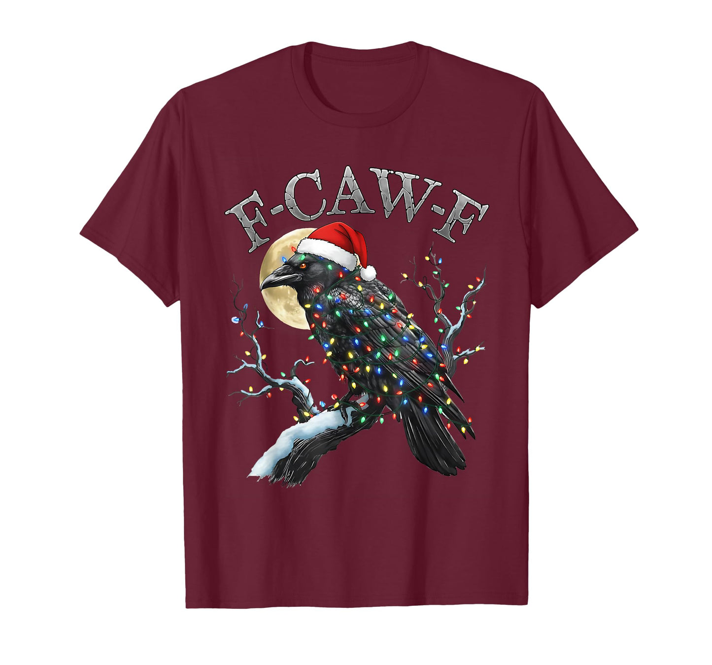 Merry Christmas Lights Santa Hat Black Crow, F-Caw-F Gothic T-Shirt