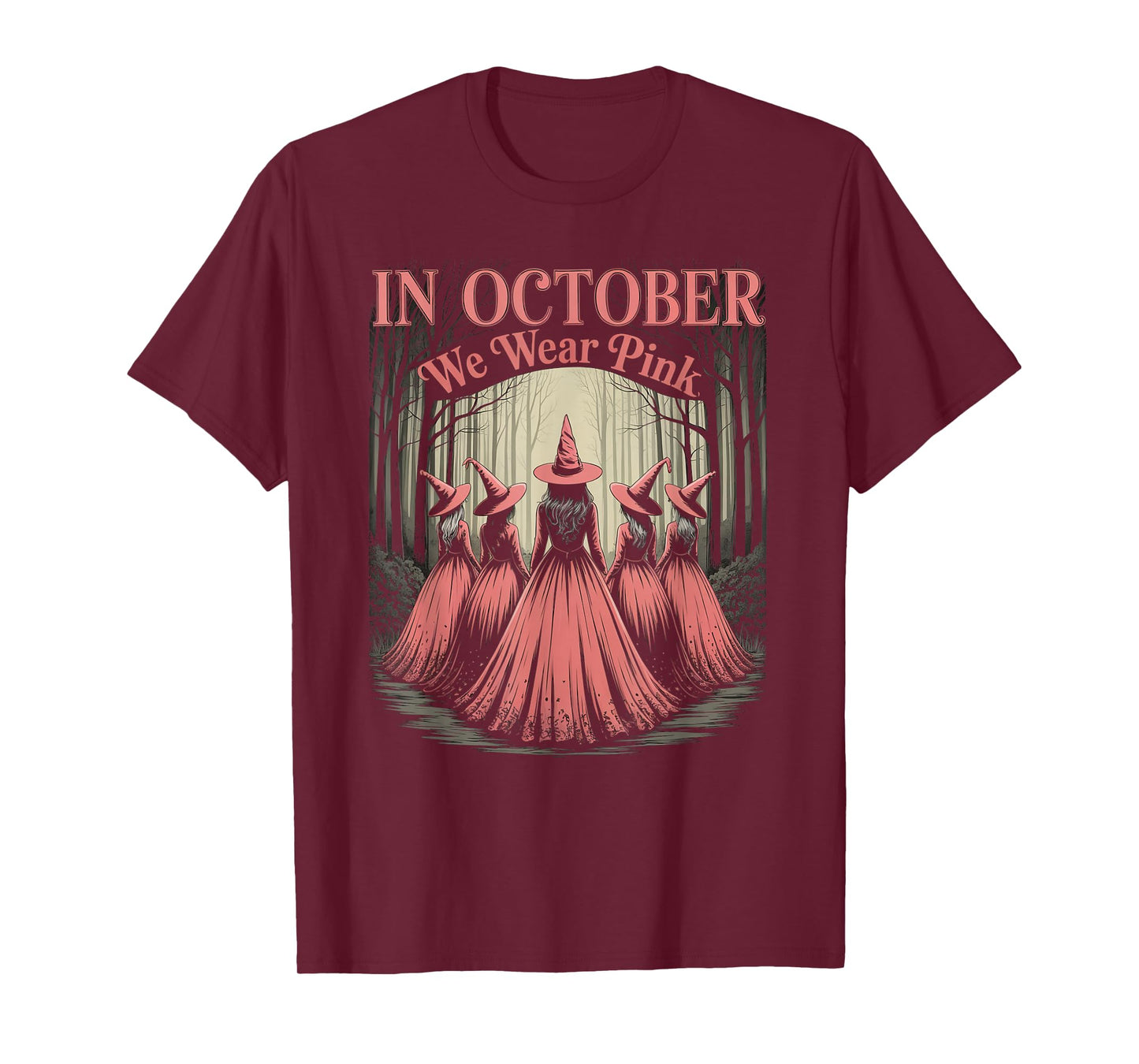 Retro in October We Wear Pink Witch Breast Cancer Awareness T-Shirt