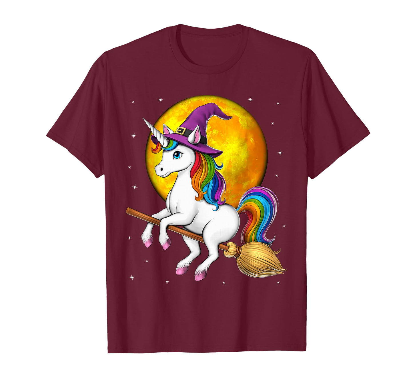 Unicorn Witch Riding Broom Halloween Wiccan Spooky T-Shirt