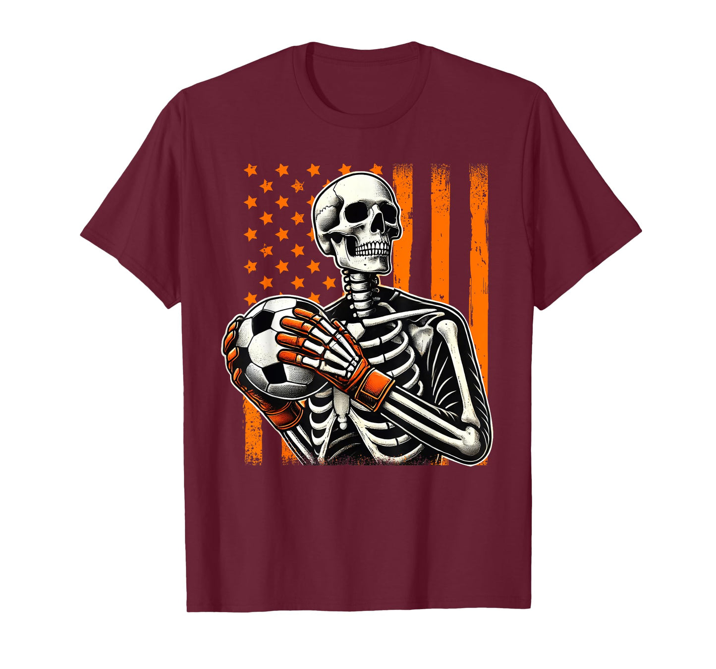 Skeleton Goalkeeper Holding Soccer Ball Goalie Halloween USA T-Shirt