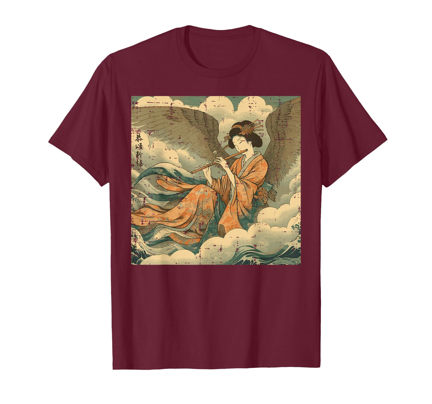 Japanese Woman Playing Flute Vintage Woodblock Women Men Kid T-Shirt