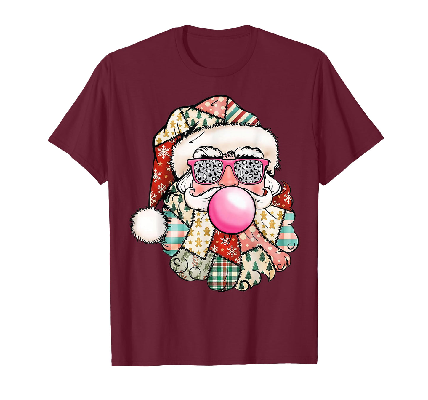 Vintage Retro Santa Christmas Bubble Gum Pink Sunglasses T-Shirt