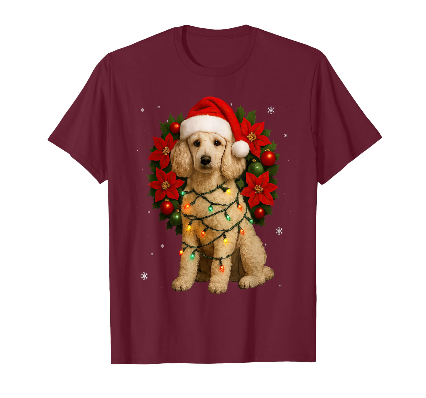 Cute Poodle Christmas Tree Dog Festive Wreath Xmas T-Shirt
