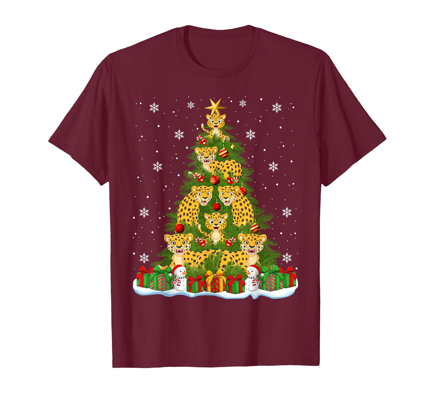 Cute Leopard Christmas Tree Holiday Decor Funny Xmas Lights T-Shirt