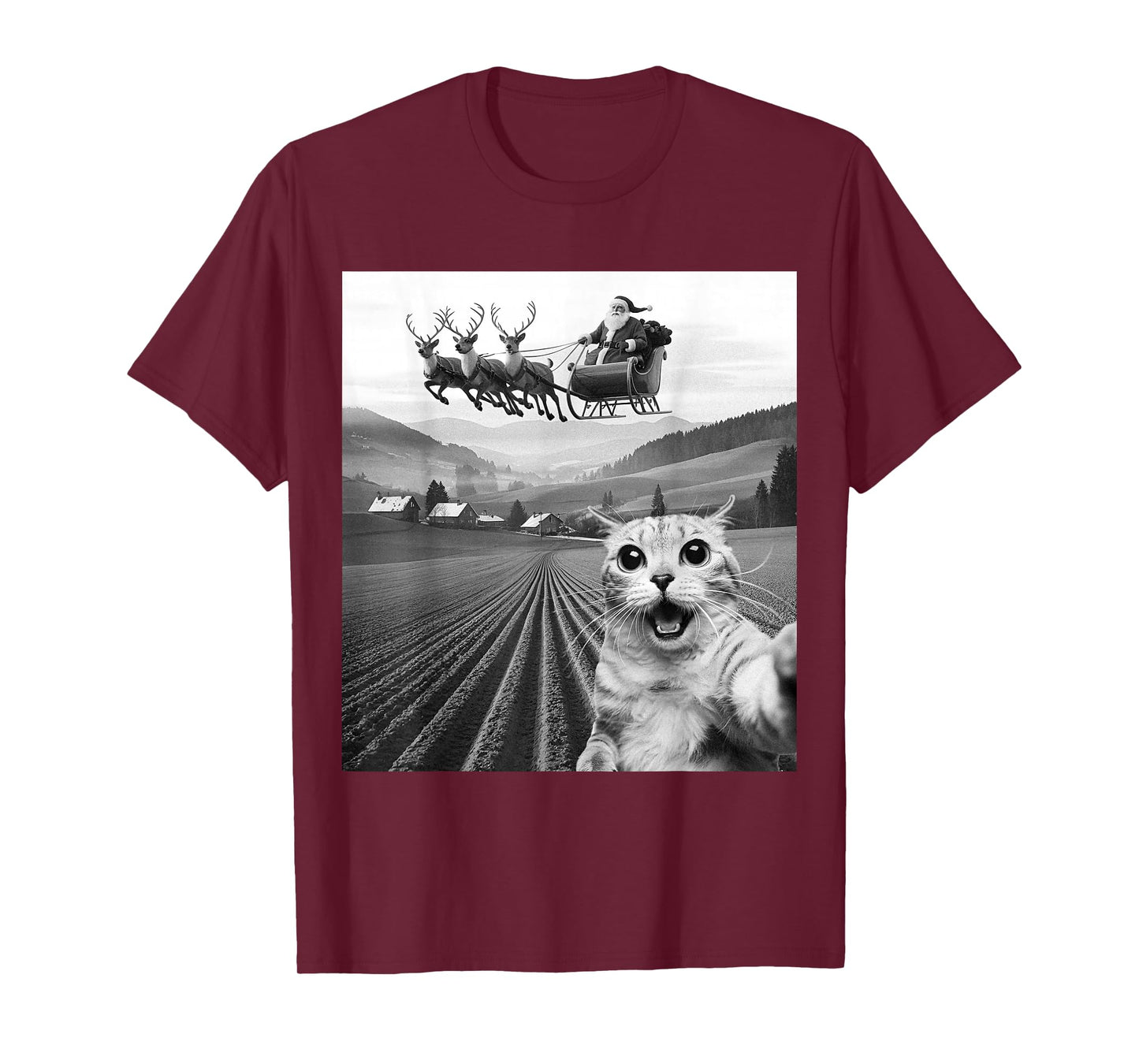 Cat Selfie with Santa Claus Father Christmas Funny Men Women T-Shirt