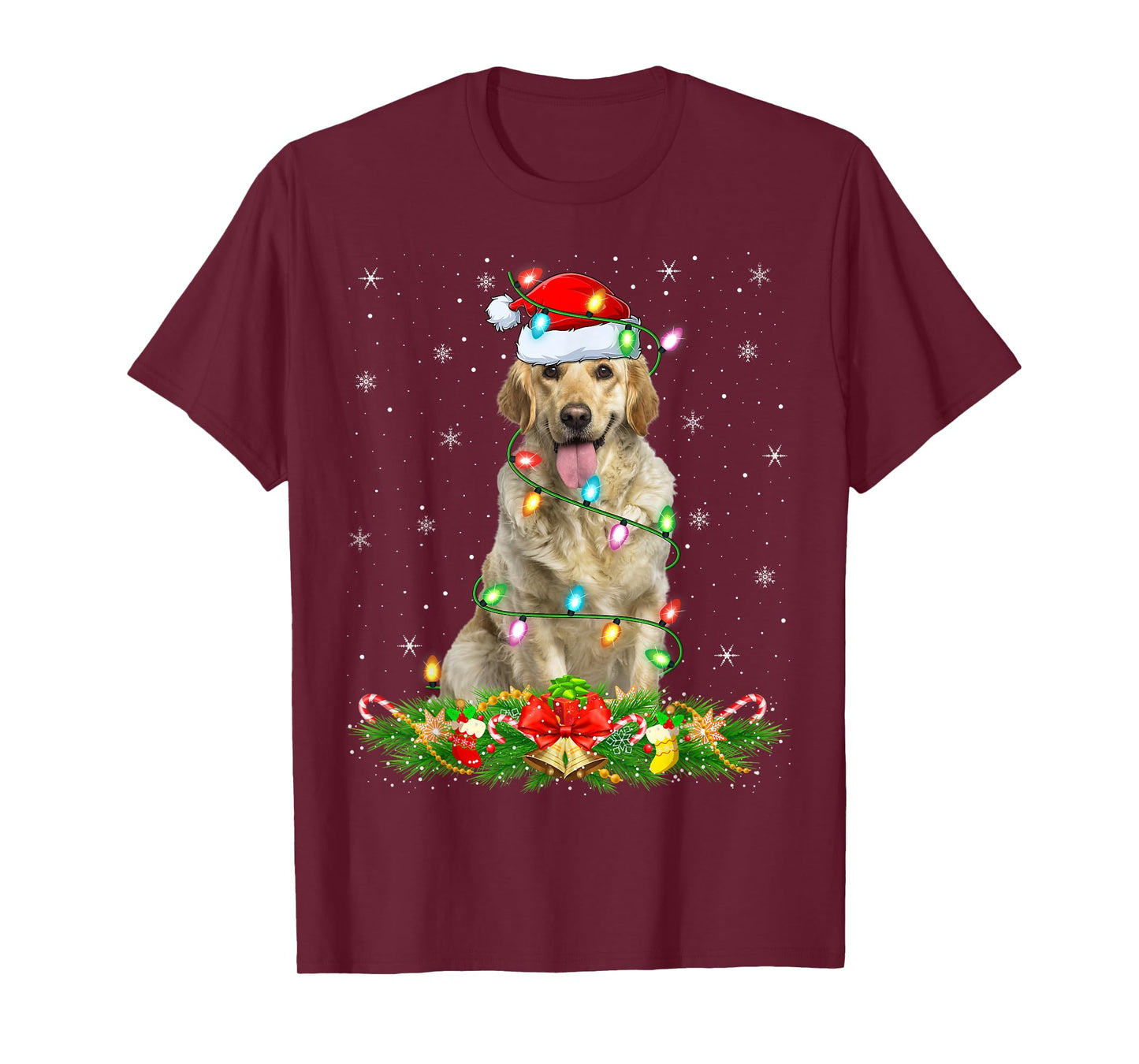 Labrador Retriever Dog Christmas Lights Funny Santa Hat Xmas T-Shirt