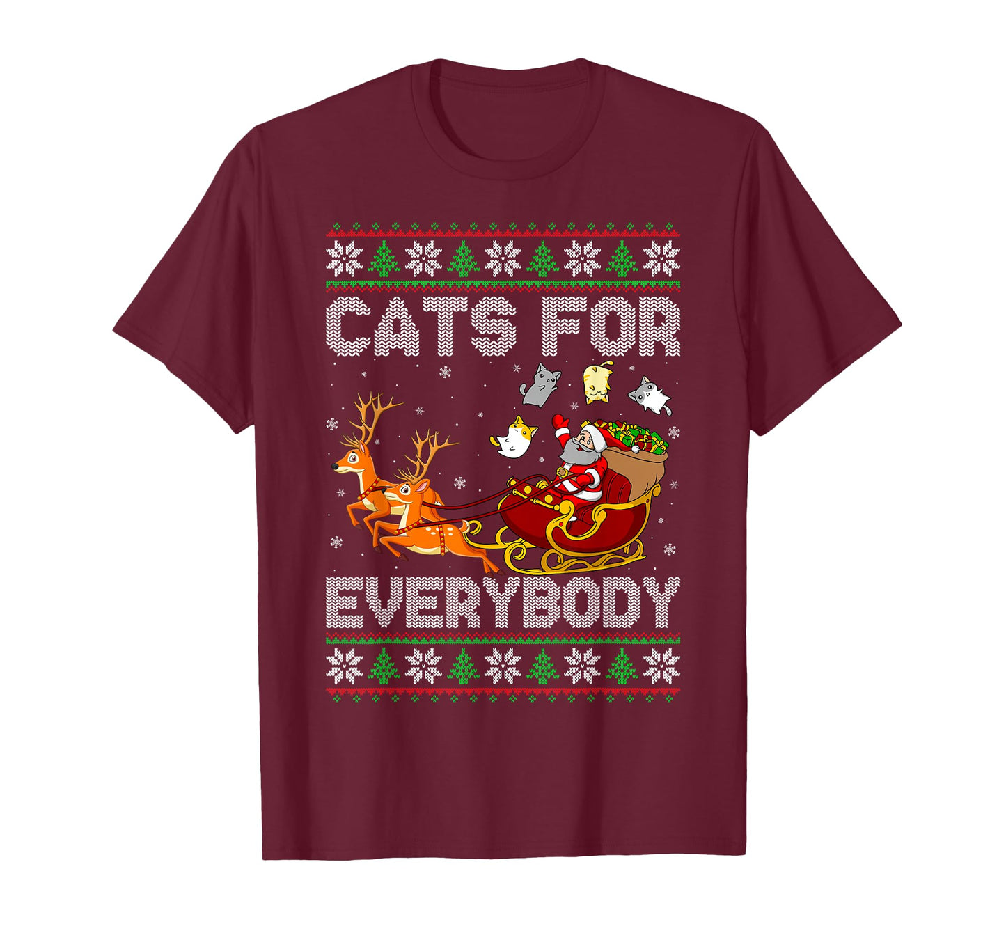 Cats for Everybody Ugly Sweater Santa Sleigh Cat Christmas T-Shirt