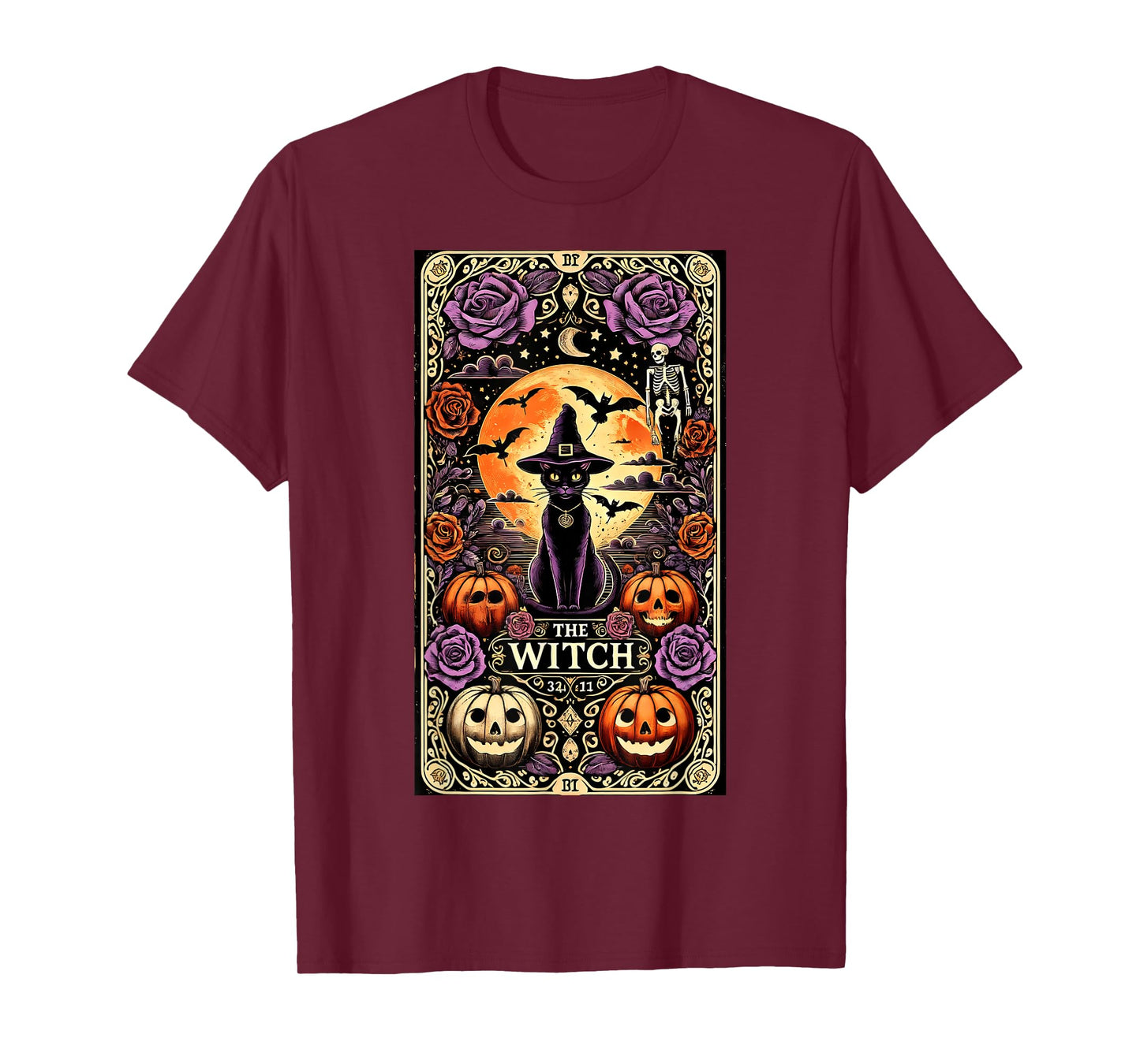 Vintage Gothic The Witch Black Cat Tarot Card Halloween 2024 Men Women Kids T-Shirt