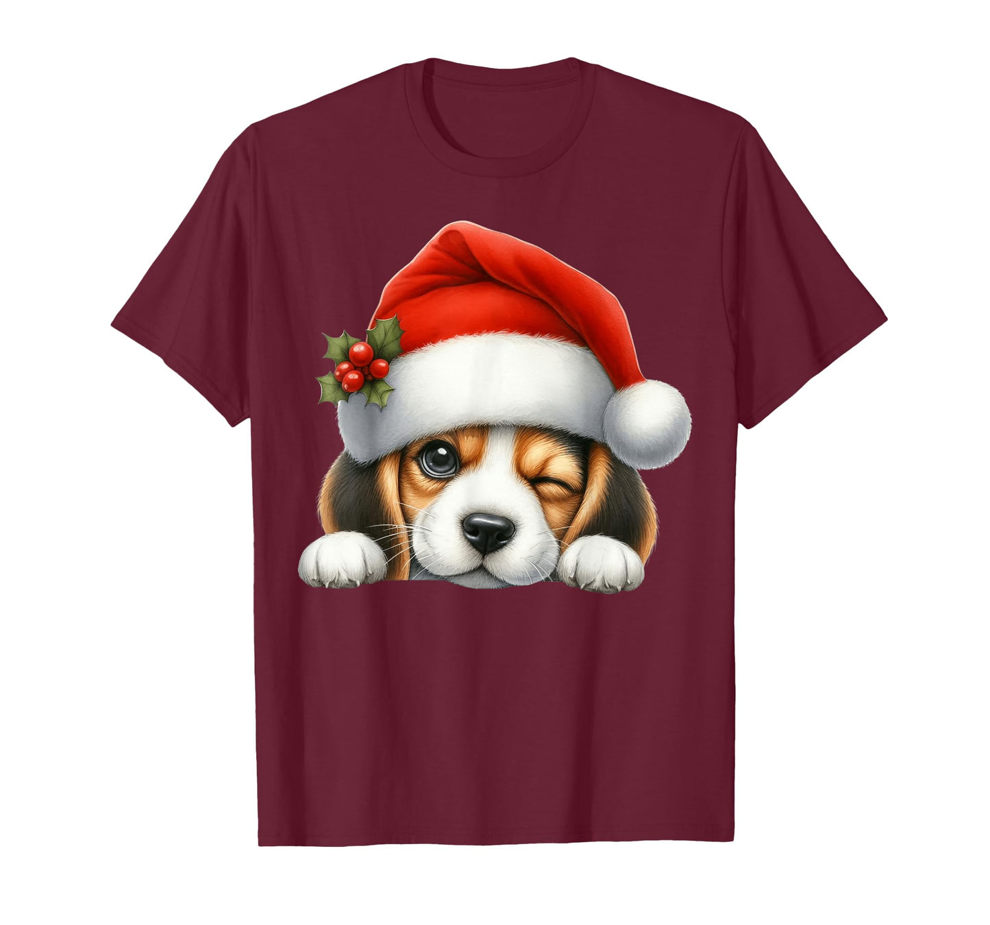 Beagle Dog Christmas Santa Hat Dog Mom Dad T-Shirt
