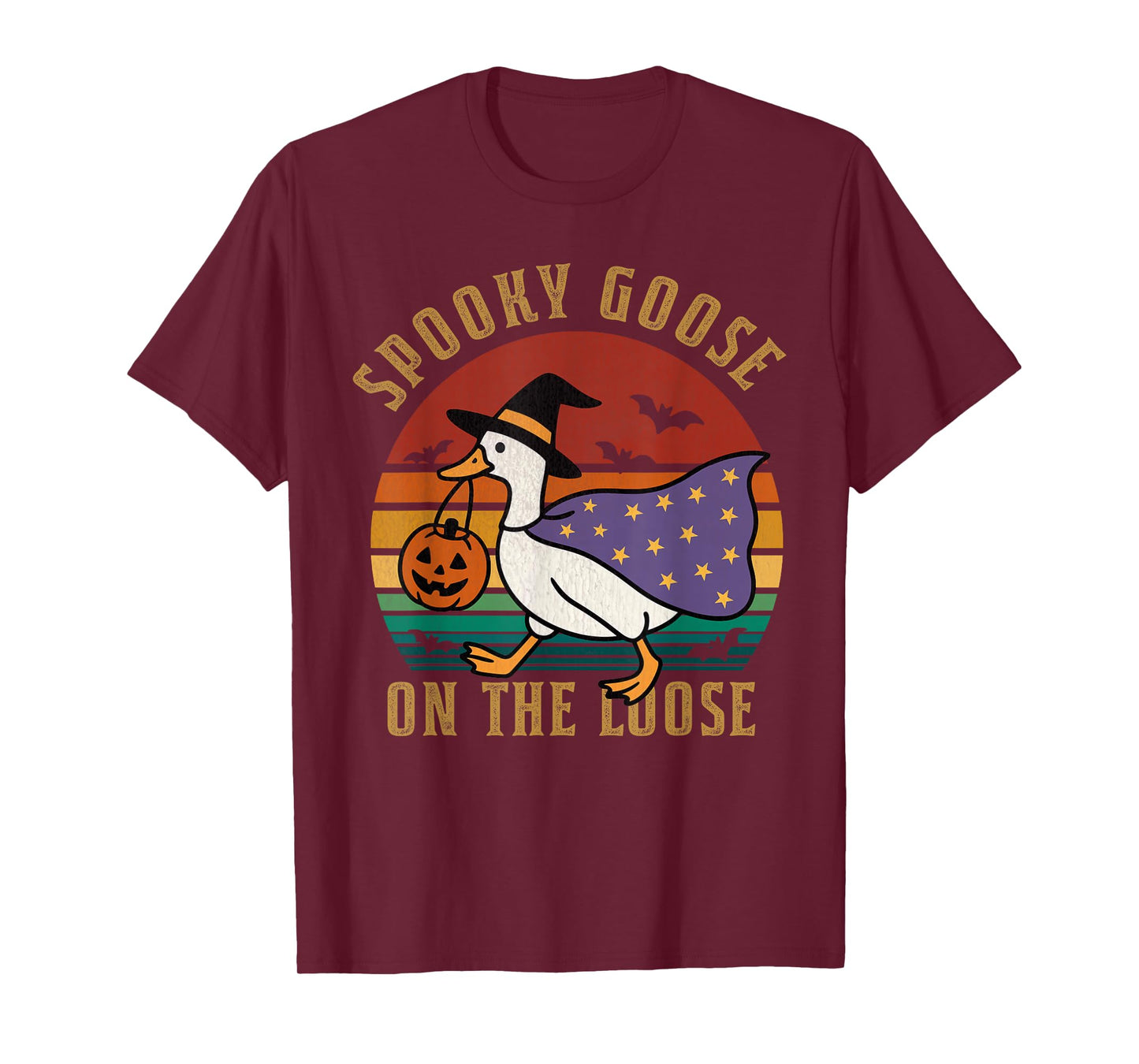 Vintage Spooky Goose On The Loose Funny Halloween Retro T-Shirt