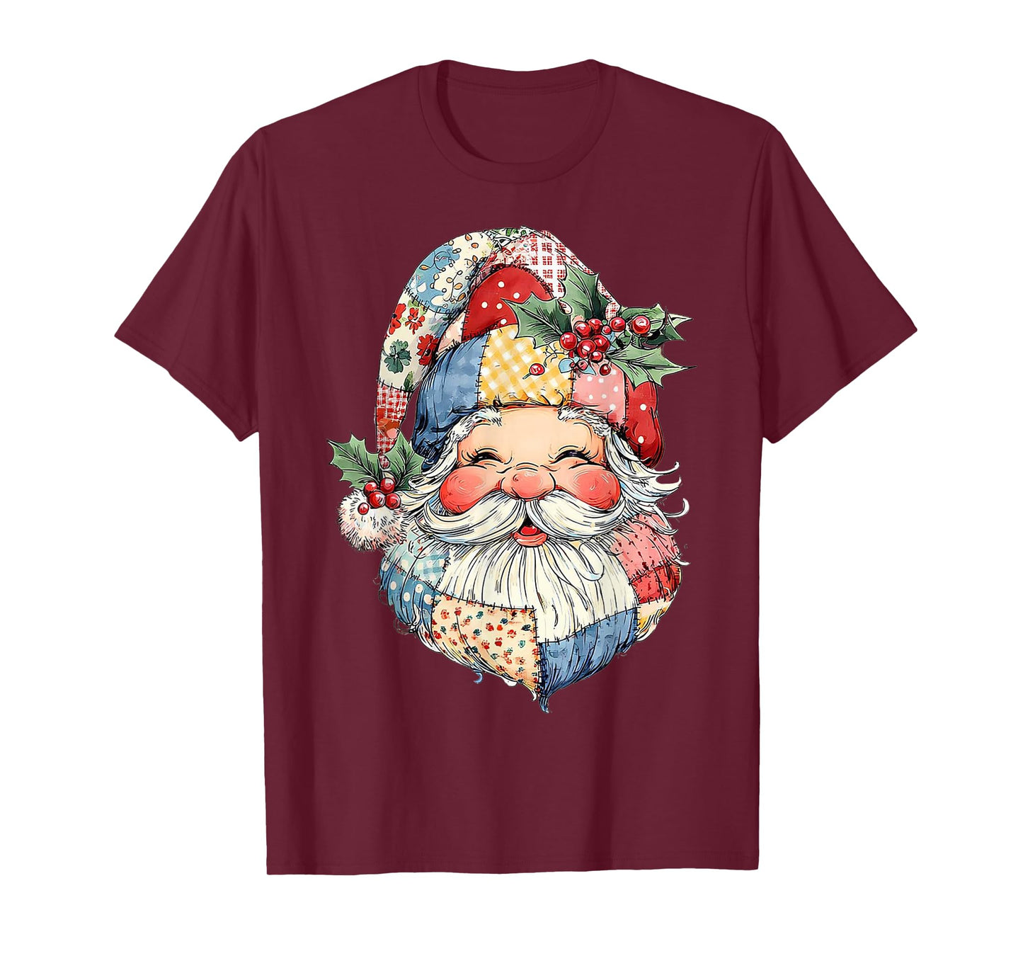 Patchwork Santa Claus Retro Christmas Funny Mens Womans Kids T-Shirt