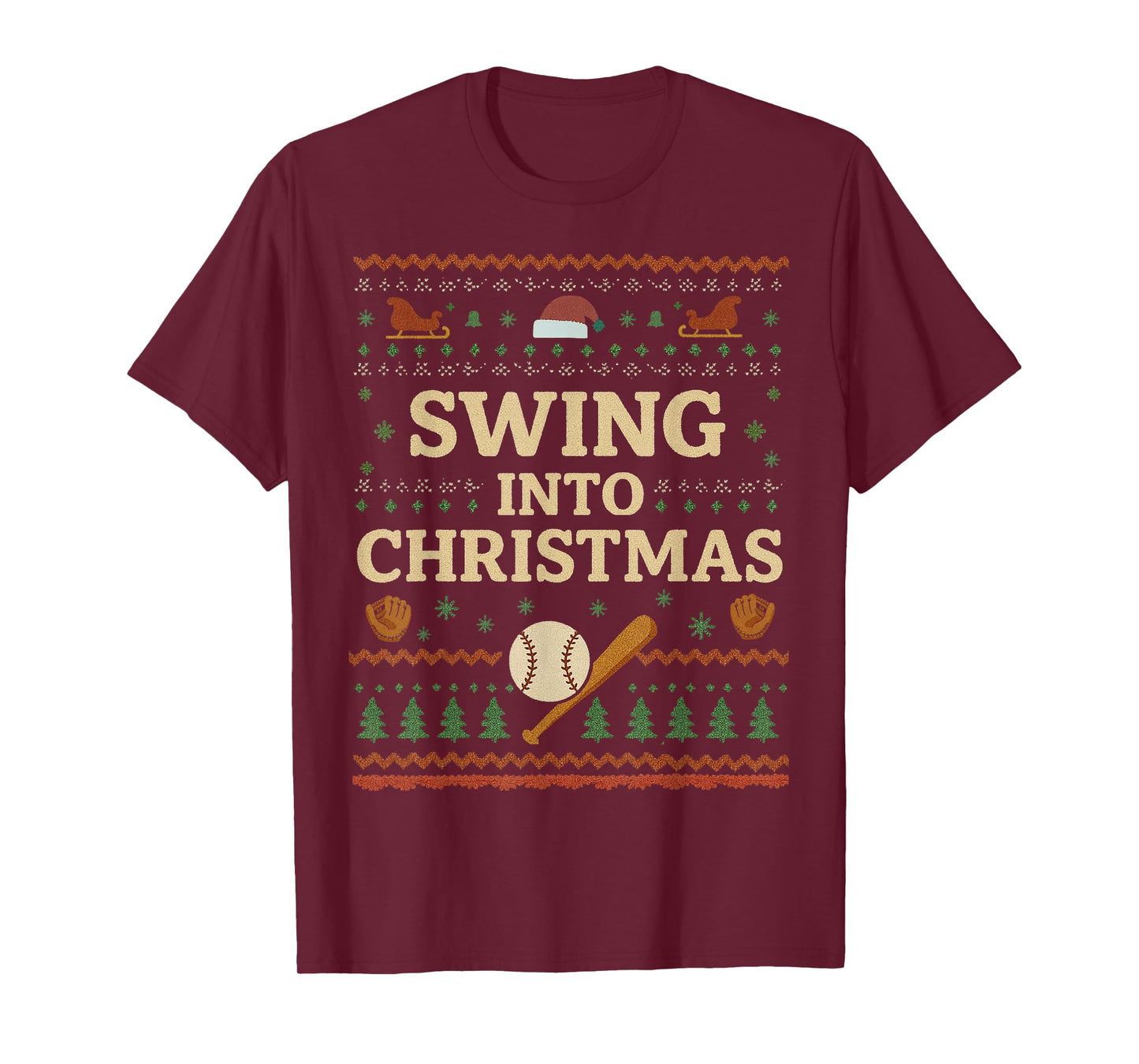 Swing into Christmas Baseball Xmas Holiday Funny Christmas T-Shirt