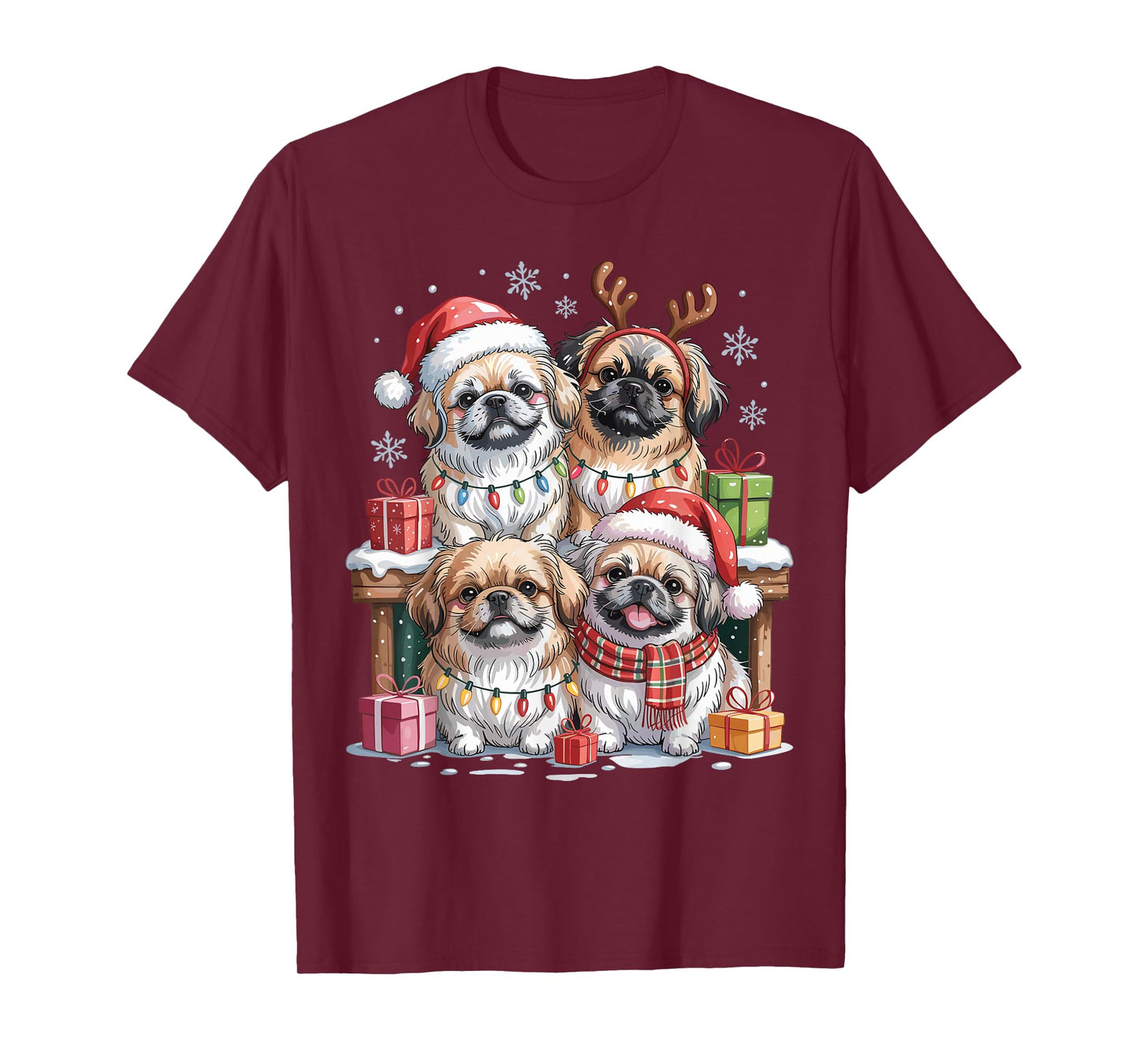 Cute Pekingese Christmas Puppies Dog Lovers Funny Holiday T-Shirt