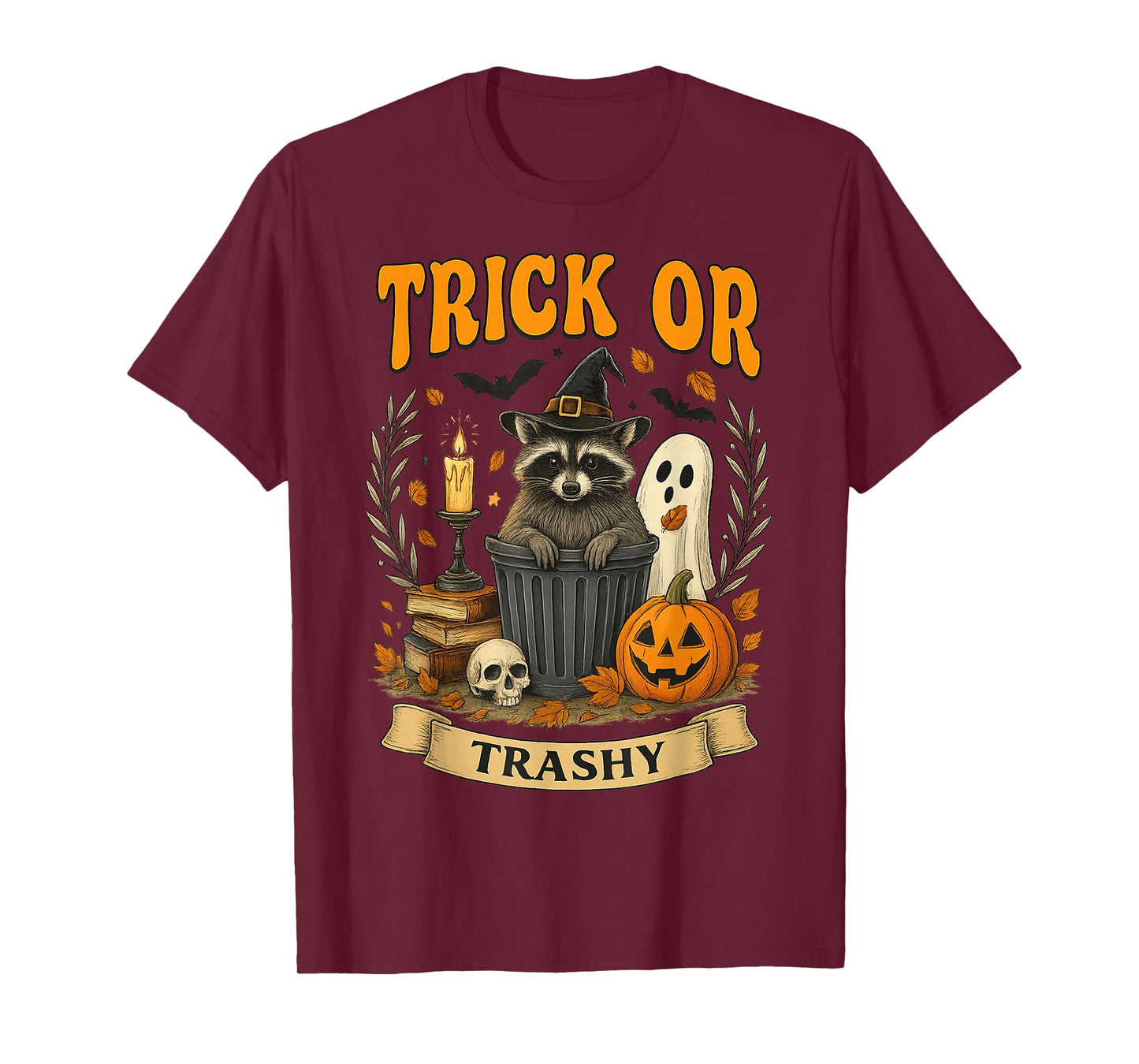 Trick or Trashy Funny Raccoon Halloween Witch T-Shirt
