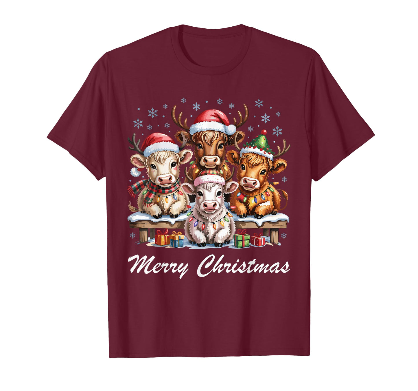 Cow Merry Christmas Cute Farm Animal Lovers Funny Holiday T-Shirt
