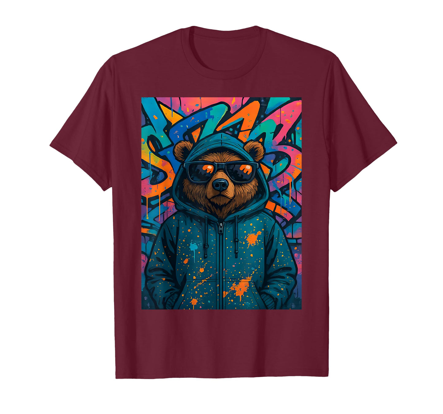 Urban Hip Hop Teddy Bear in Sunglasses Cool Graffiti Graphic T-Shirt