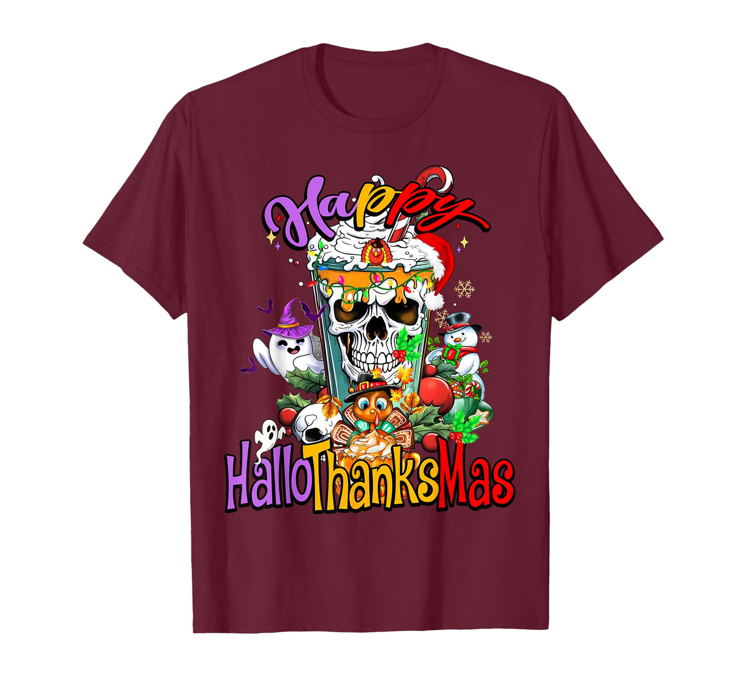 Happy Hallothanksmas Skeleton Pumpkin Spice Latte Coffee T-Shirt