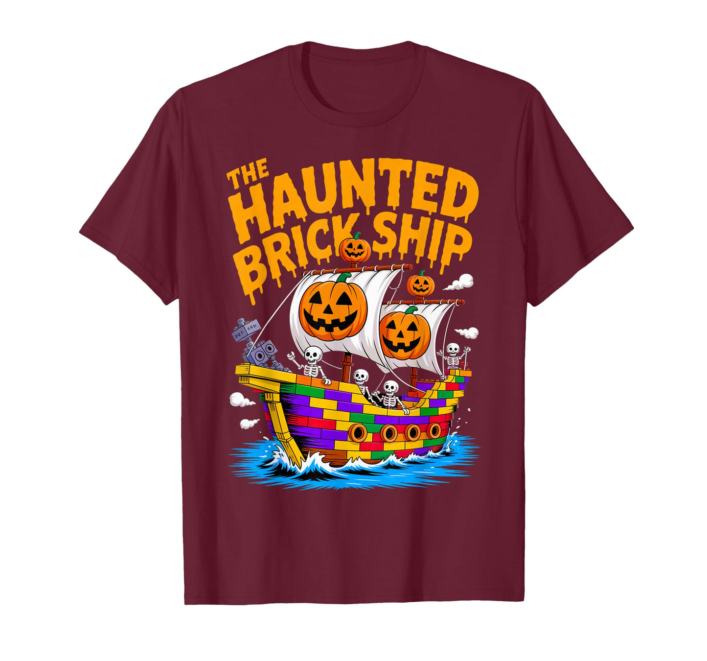 Halloween Bricks Pirate Skeleton Builder Blocks Building Toy T-Shirt