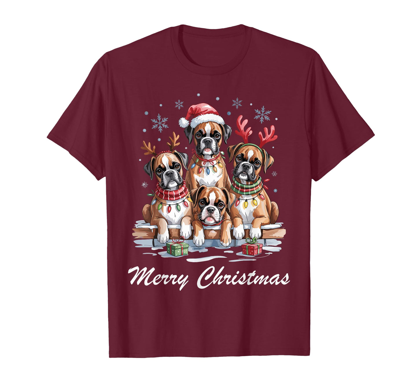 Boston Terrier Merry Christmas Funny Dog Lovers Holiday T-Shirt