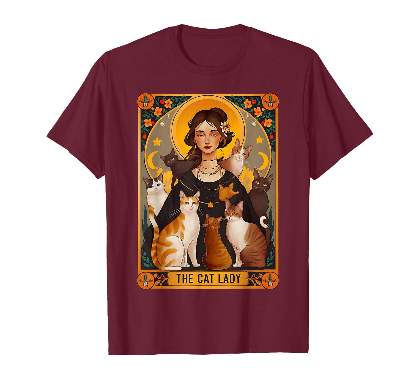 The Cat Lady Tarot Cards Witch Coffee Cats Halloween T-Shirt