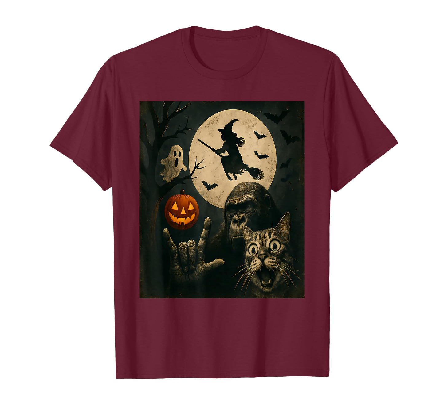 Funny Spooky Cat Ghost Bigfoot Halloween T-Shirt