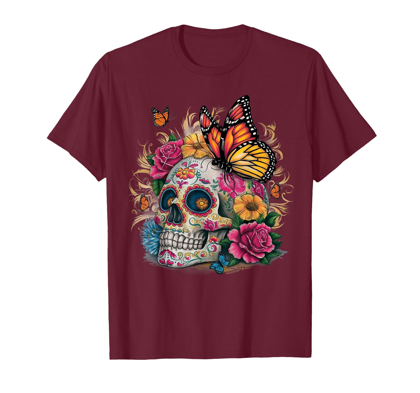 Sugar Skull Butterfly Day of Dead Halloween Dia De Muertos T-Shirt