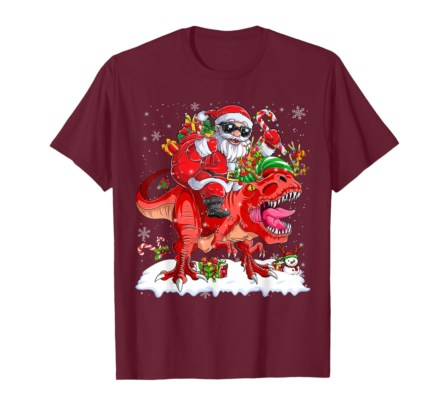 Dinosaur Christmas Lights Funny Men Boys Kids Xmas T-Shirt