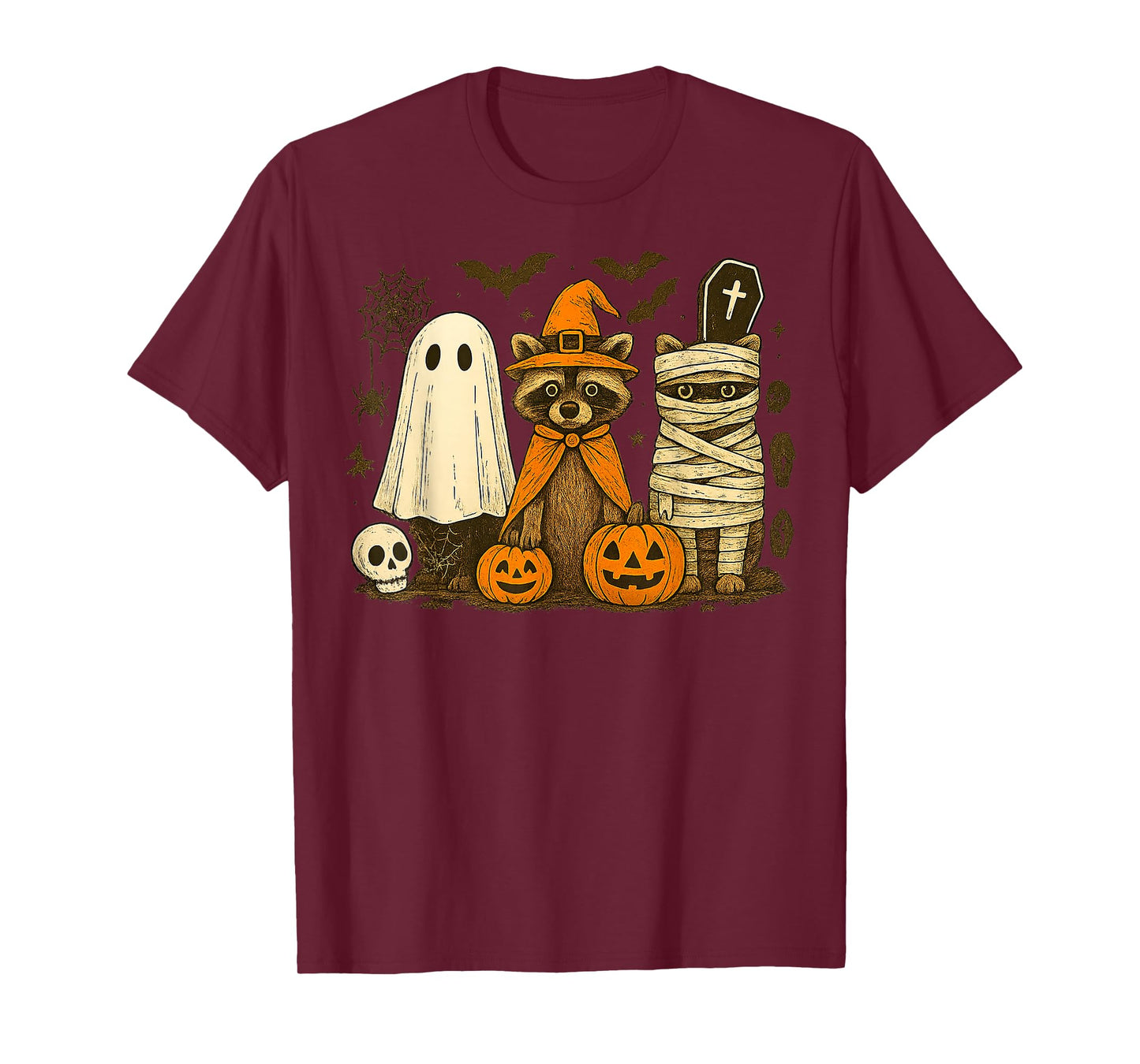 Halloween Raccoon Costumes Ghost Witch Mummy Men Women Kid T-Shirt
