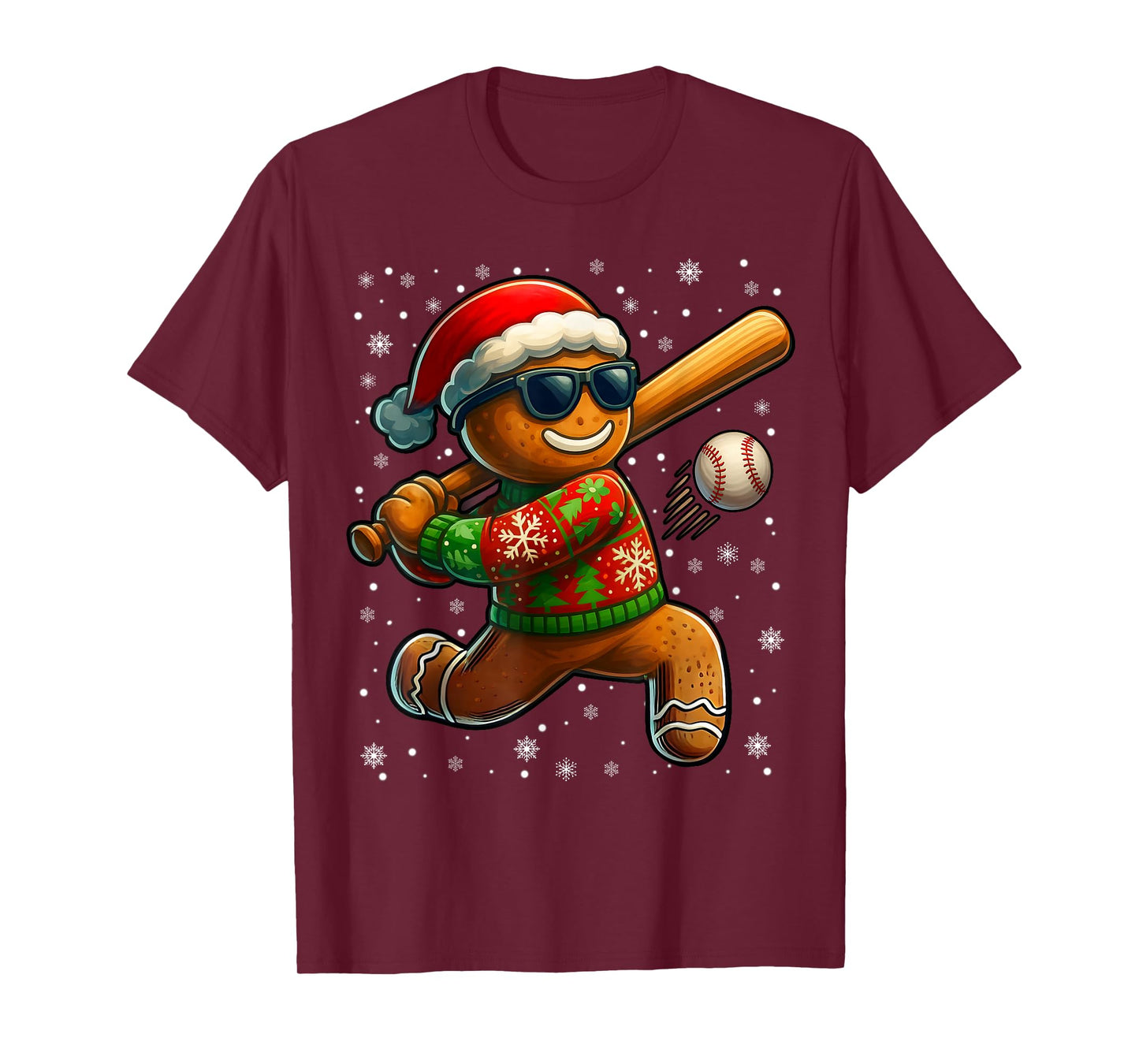 Gingerbread Baseball Player Coach Christmas Xmas Boy Men T-Shirt
