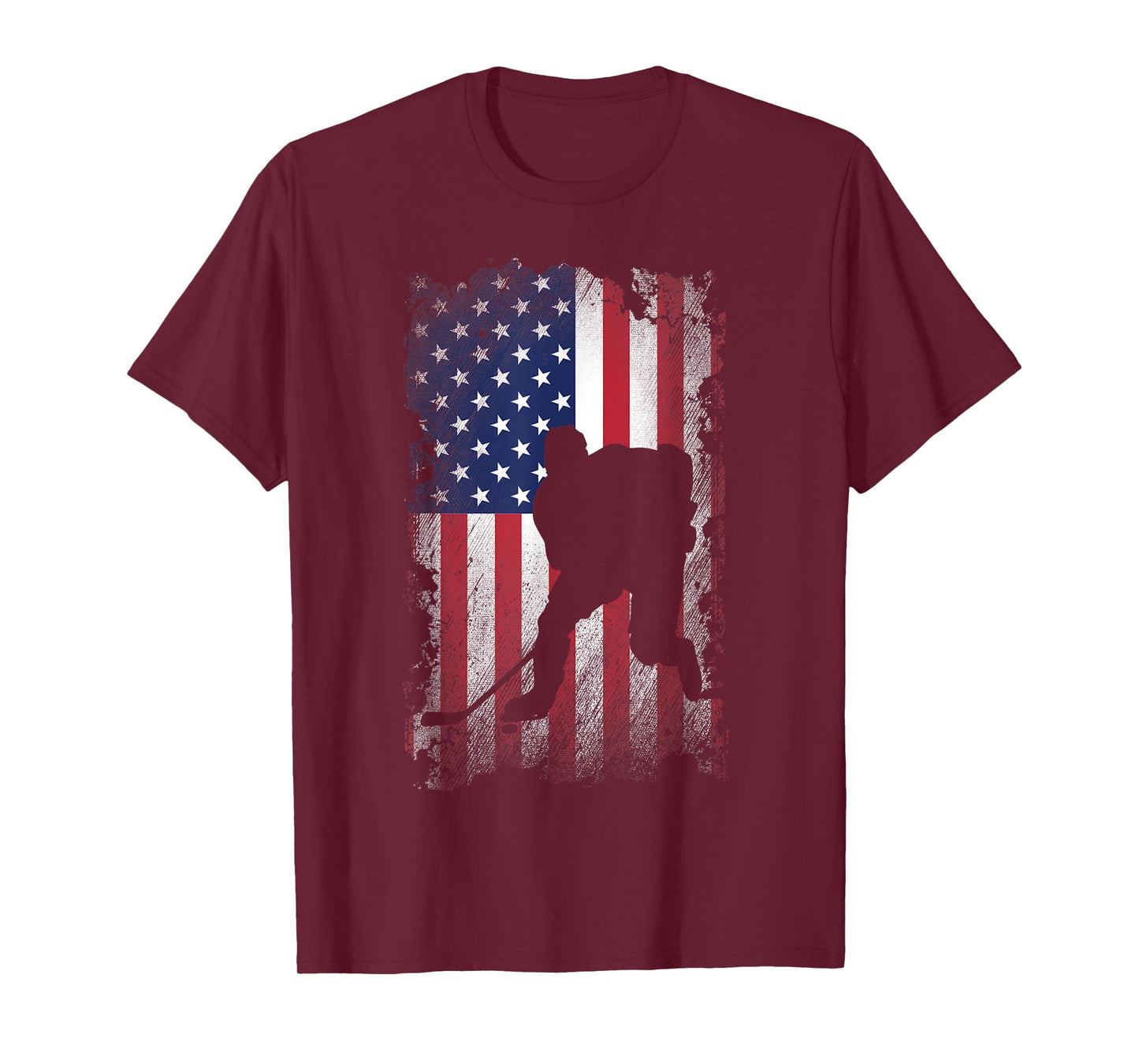 Distressed American Flag Hockey USA Patriotic Gift Women Kids Men T-Shirt