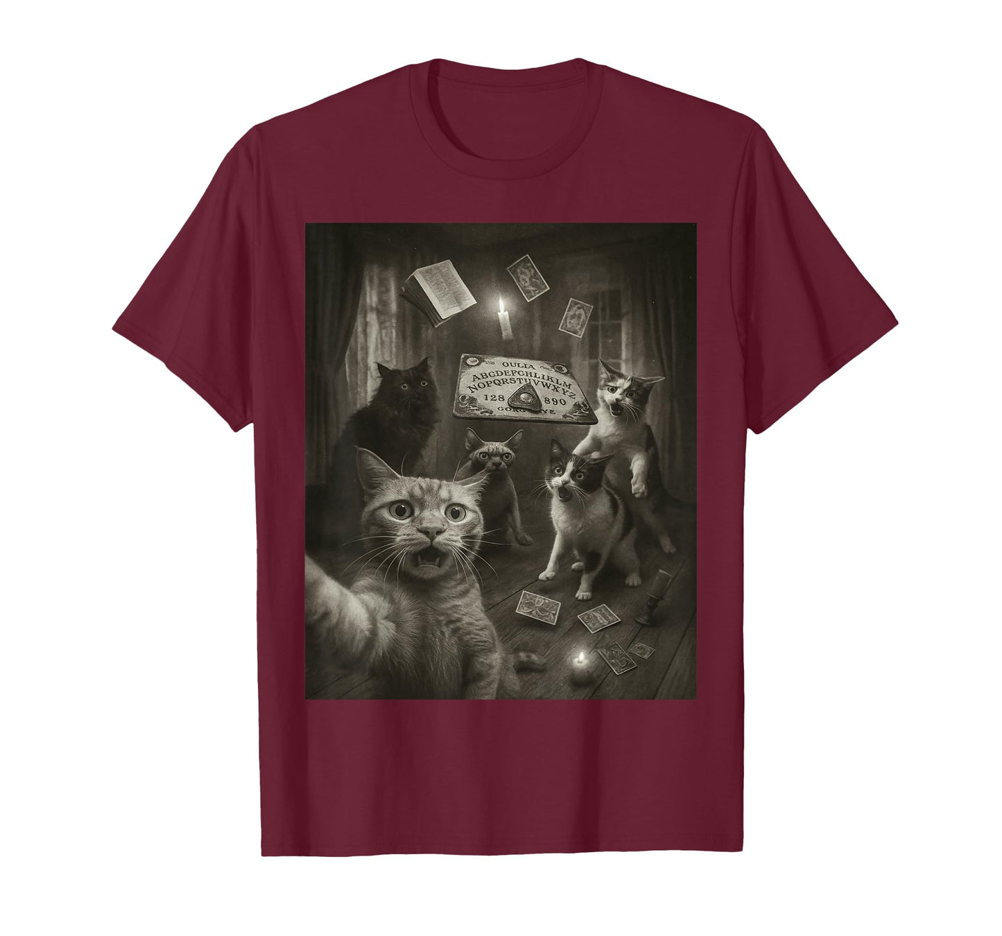 Panicked Cats Selfie Ouija Board Funny Cat Halloween Vintage T-Shirt