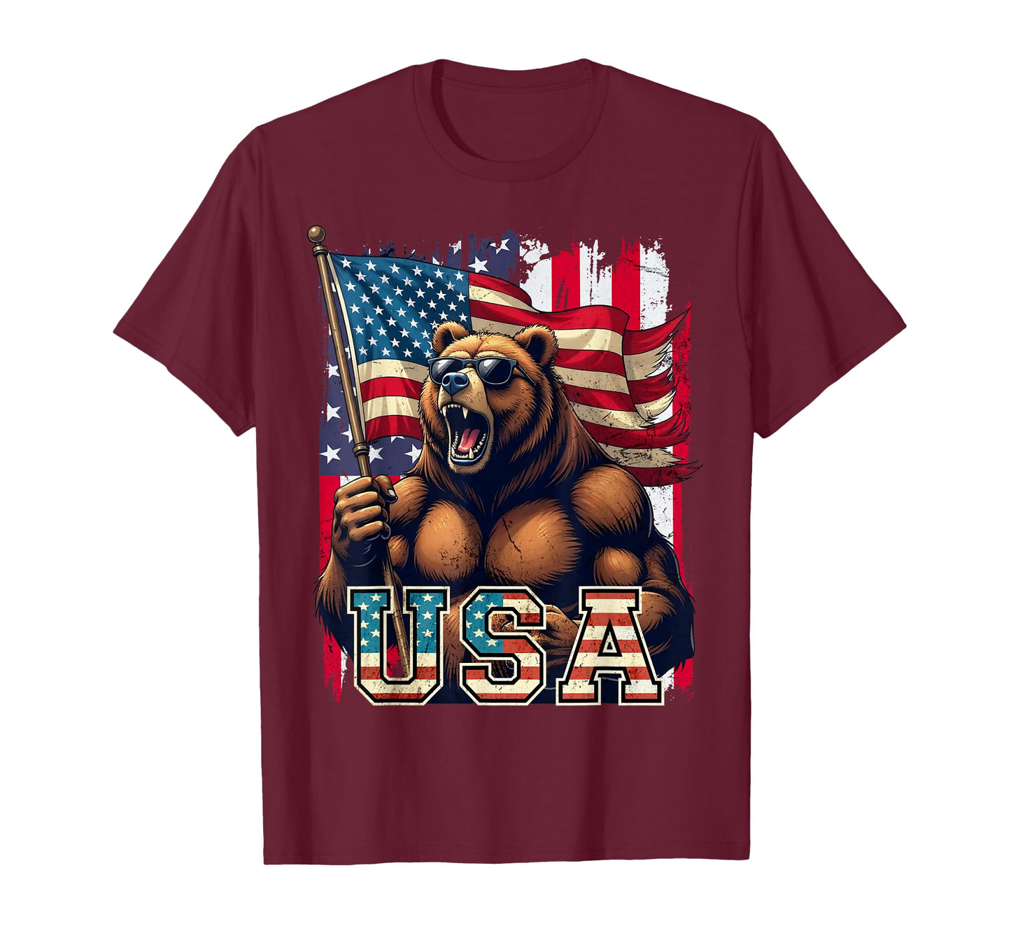 Bear USA 4th of July American Flag Patriotic T-Shirt