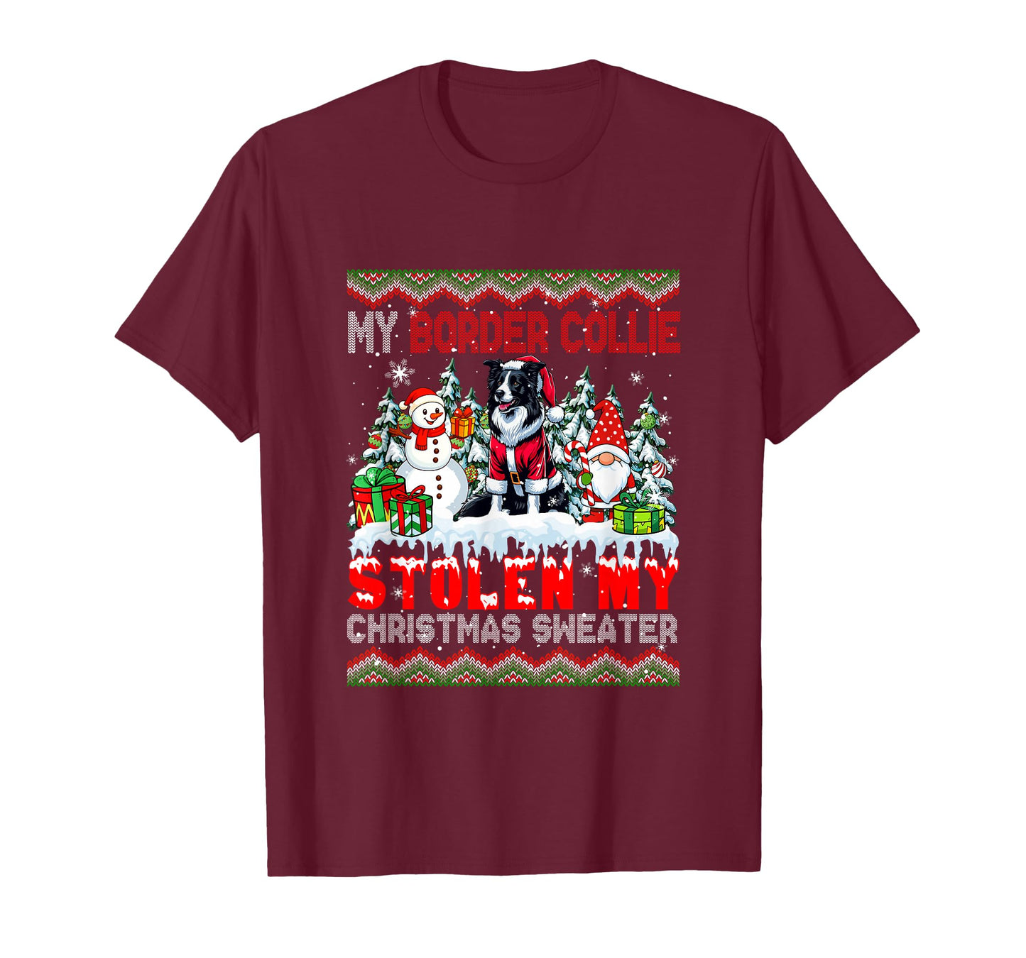 My Border Collie Stolen My Christmas Sweater Santa Dog Gnome T-Shirt