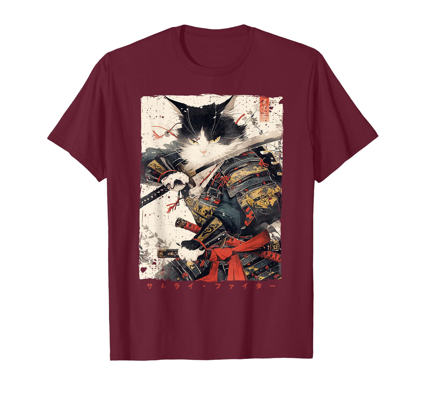Samurai Cat Warrior Ukiyo Ink Artwork Cat Samurai T-Shirt