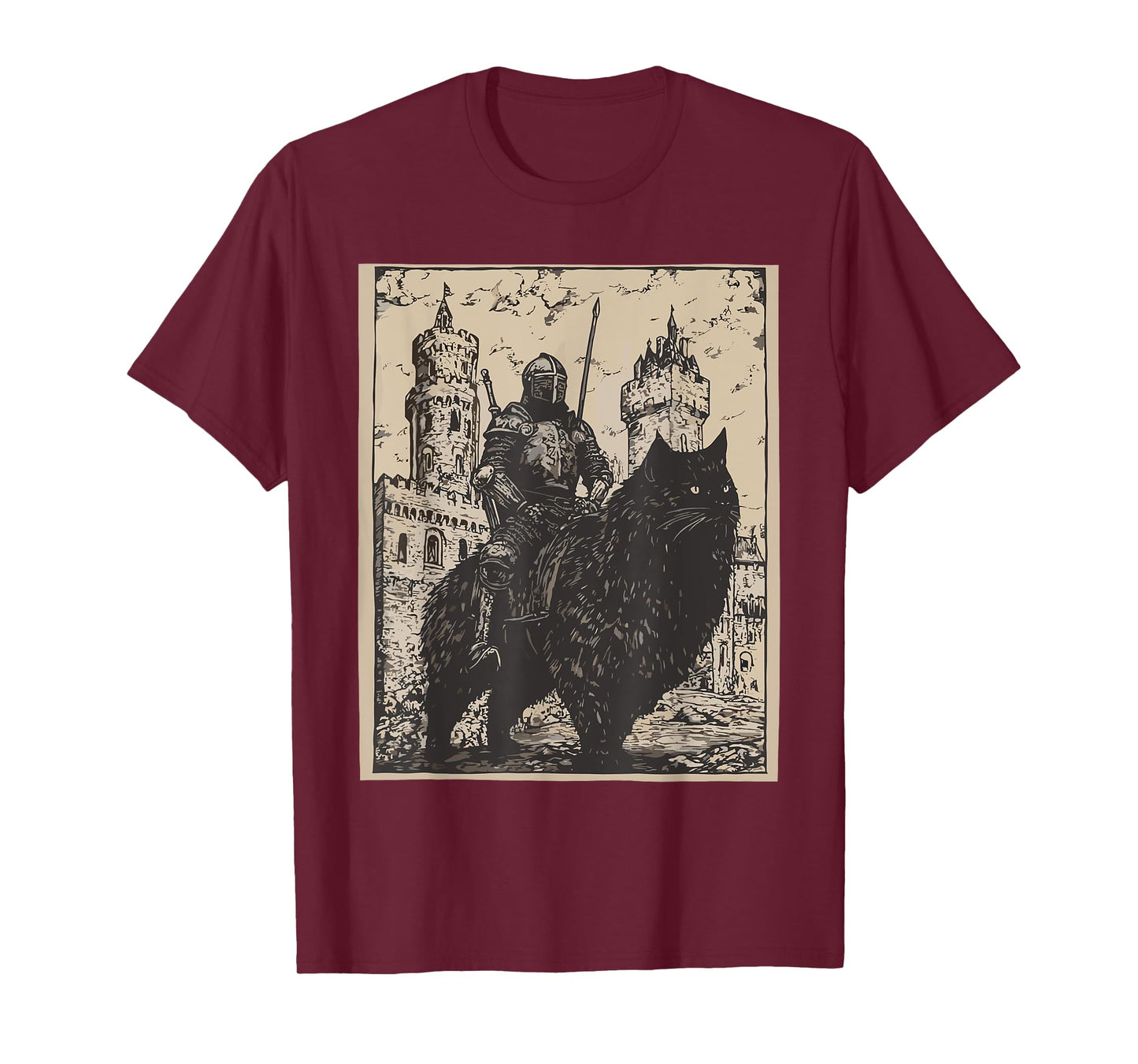 Knight Cat Rider Vintage 90s Medieval Knight Riding Cat T-Shirt for Men Women